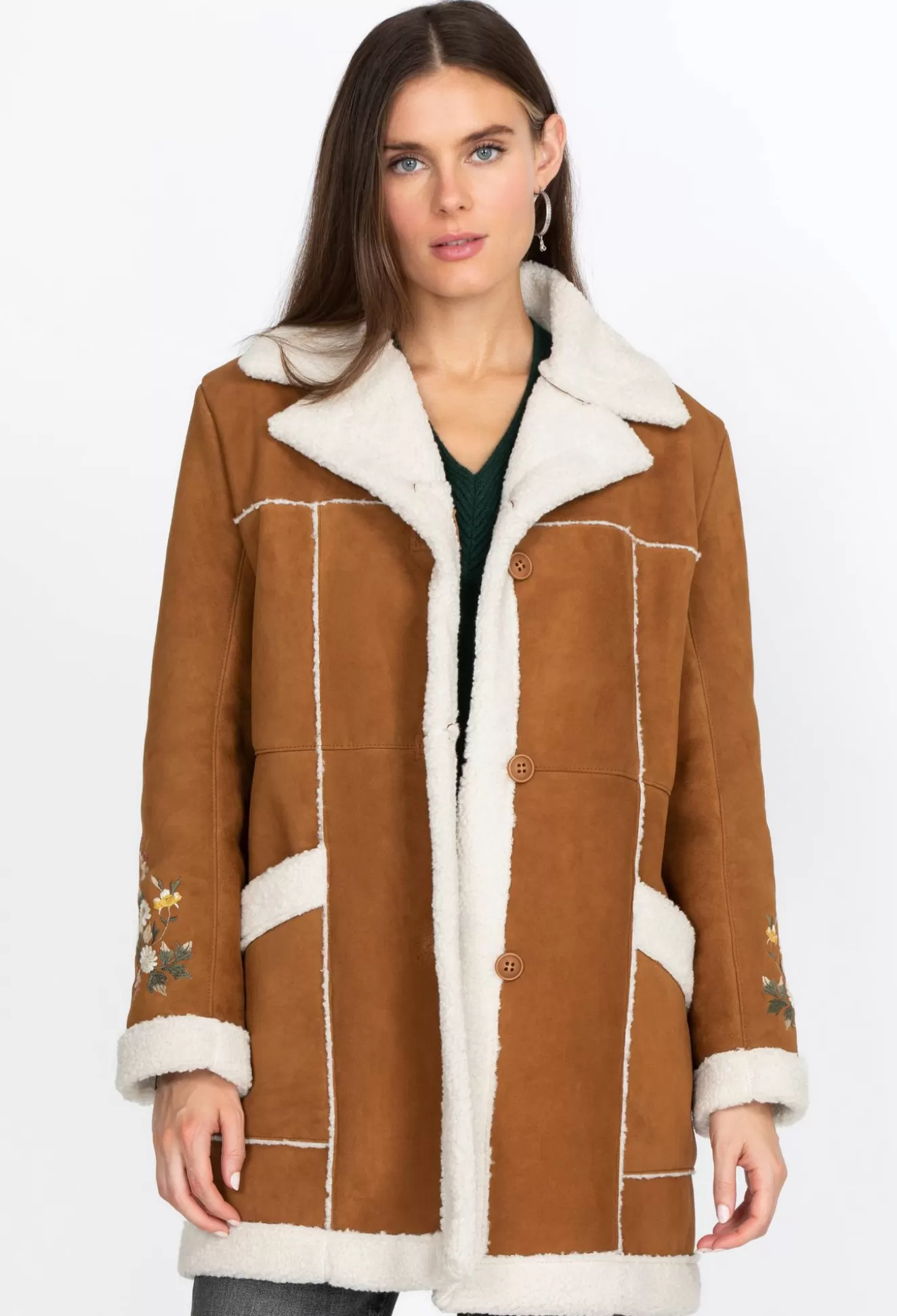 Outerwear>Johnny Was Acacia Suede Sherpa Coat Kamut