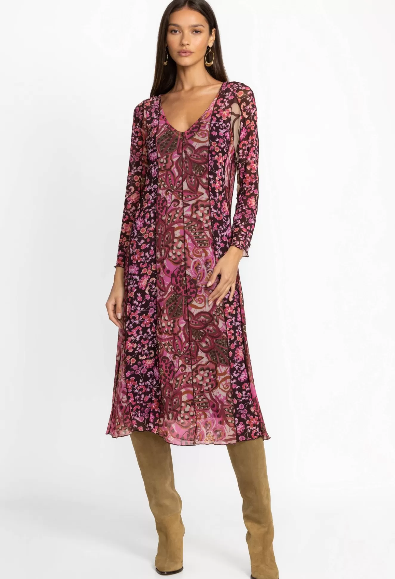 Dresses>Johnny Was Agatha Mesh Midi Dress Multi