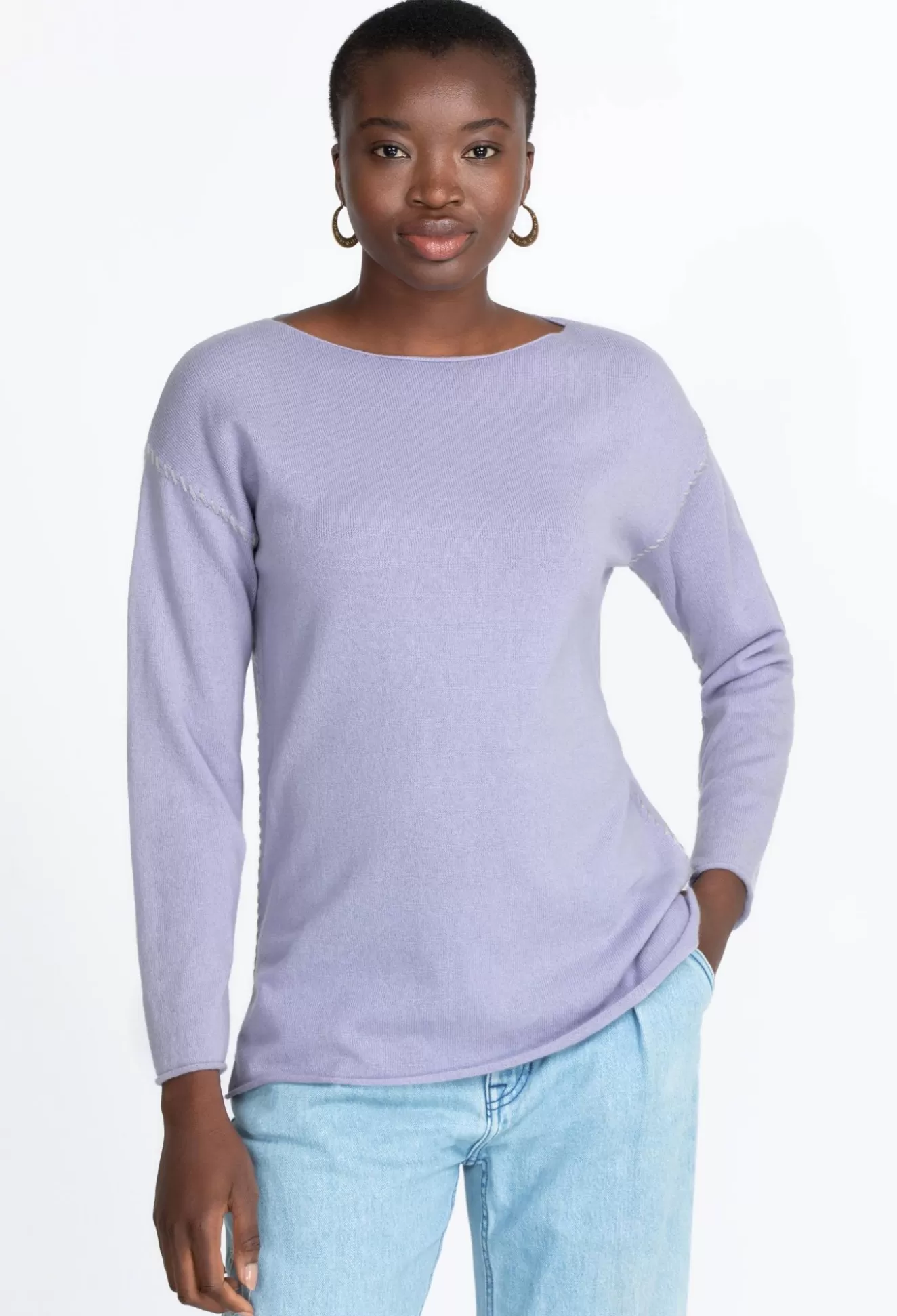 Tops>Johnny Was Amber Stitched Pullover Lilac
