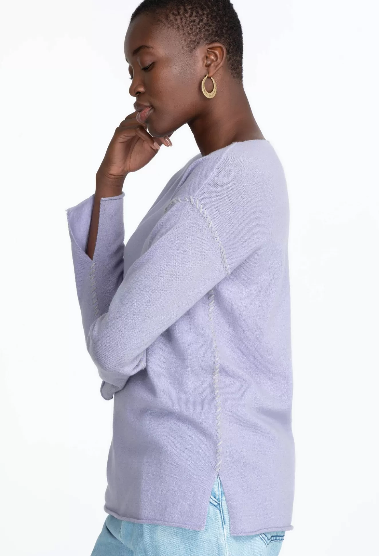 Tops>Johnny Was Amber Stitched Pullover Lilac