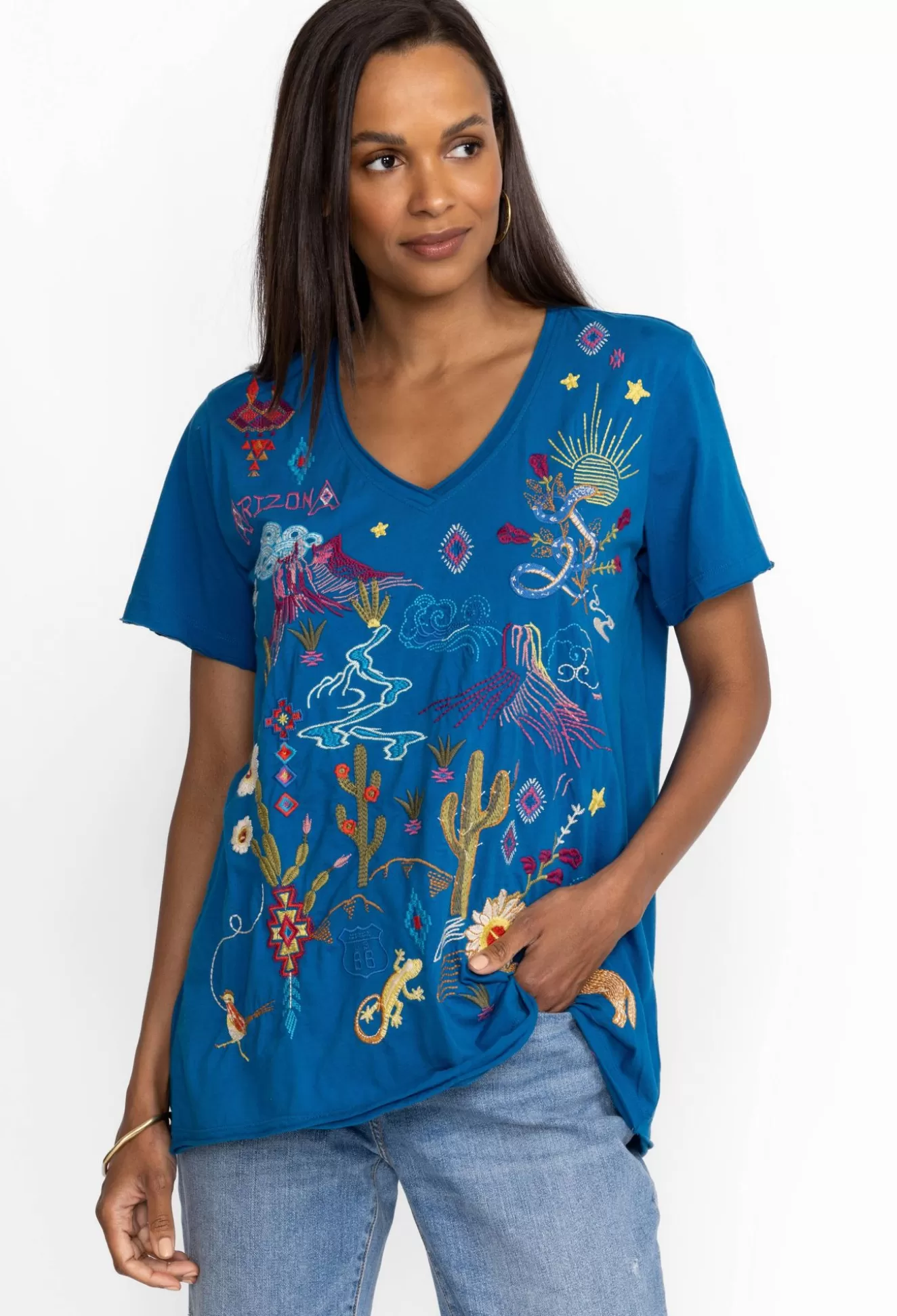 Tops>Johnny Was Arizona Everyday Tee Mykonos Blue