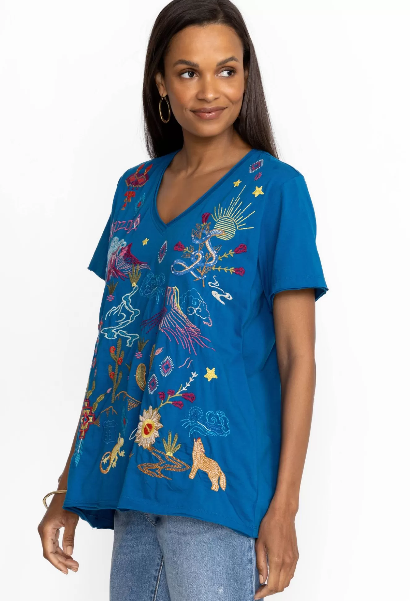 Tops>Johnny Was Arizona Everyday Tee Mykonos Blue