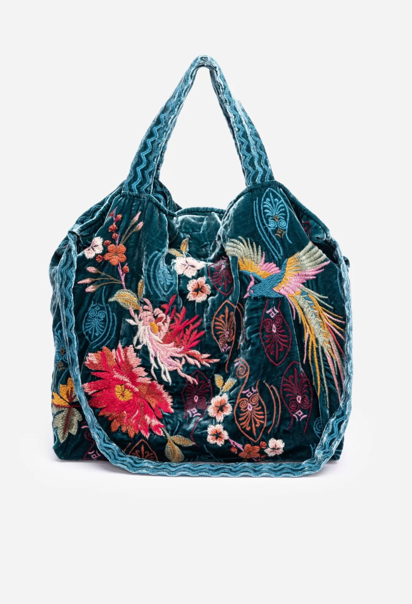 Handbags>Johnny Was Ashira Velvet Tote Bag Deep Teal