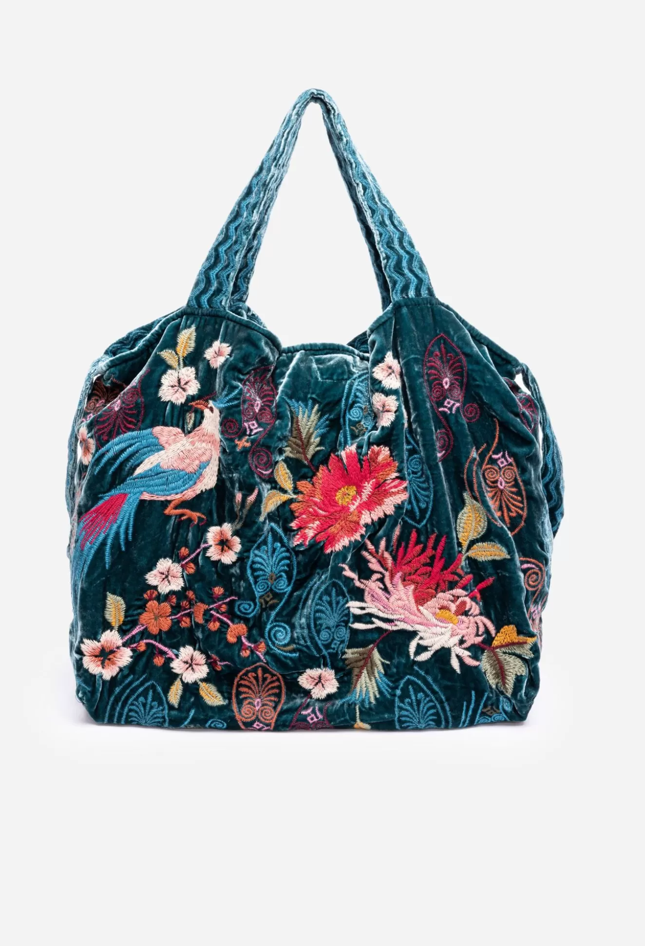 Handbags>Johnny Was Ashira Velvet Tote Bag Deep Teal