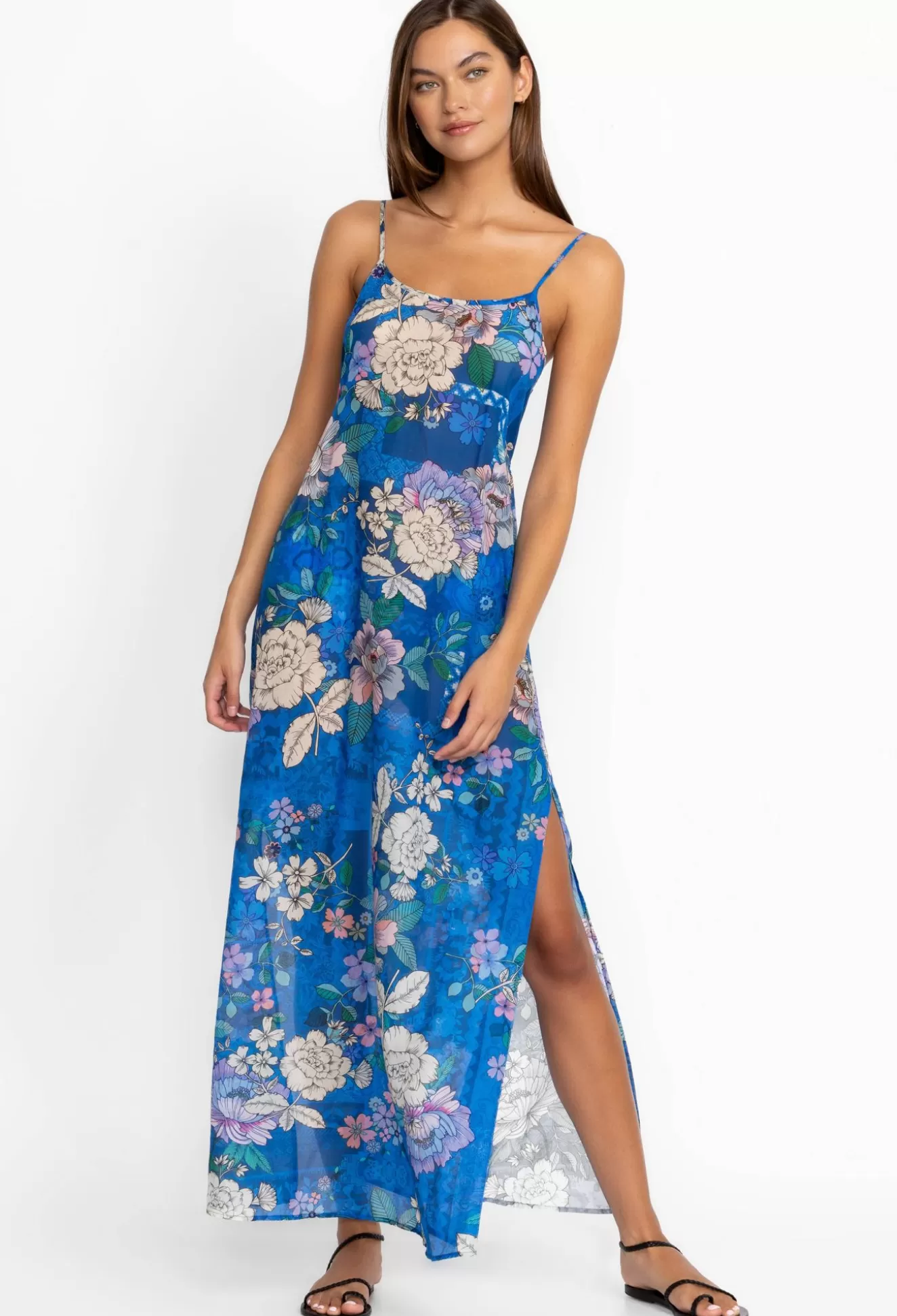 Swim & Resort>Johnny Was Back Tie Strappy Maxi Dress Blue Dove