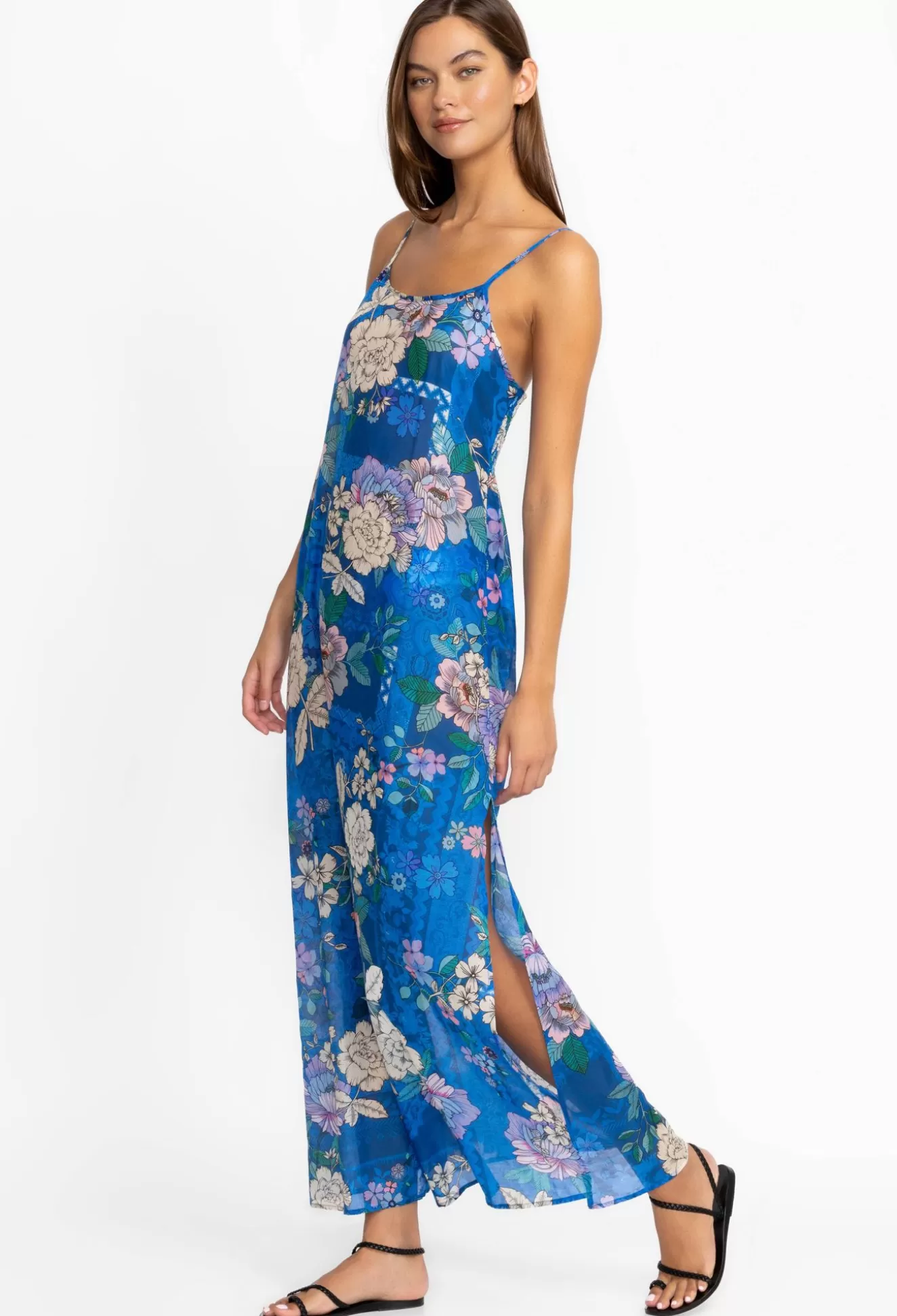 Swim & Resort>Johnny Was Back Tie Strappy Maxi Dress Blue Dove