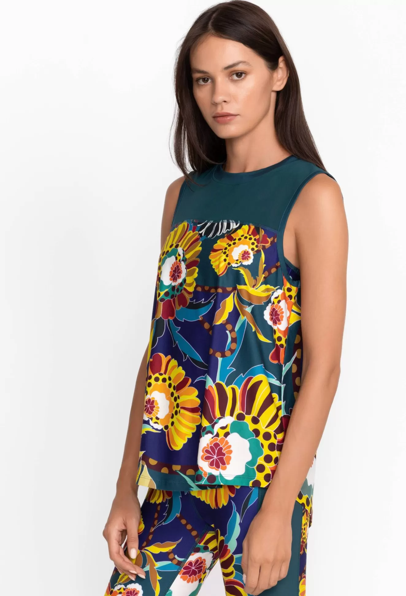 Active>Johnny Was Bee Active High Low Mesh Contrast Tank Kimbra