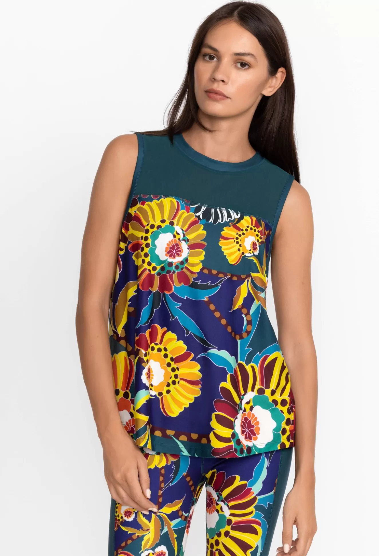 Active>Johnny Was Bee Active High Low Mesh Contrast Tank Kimbra