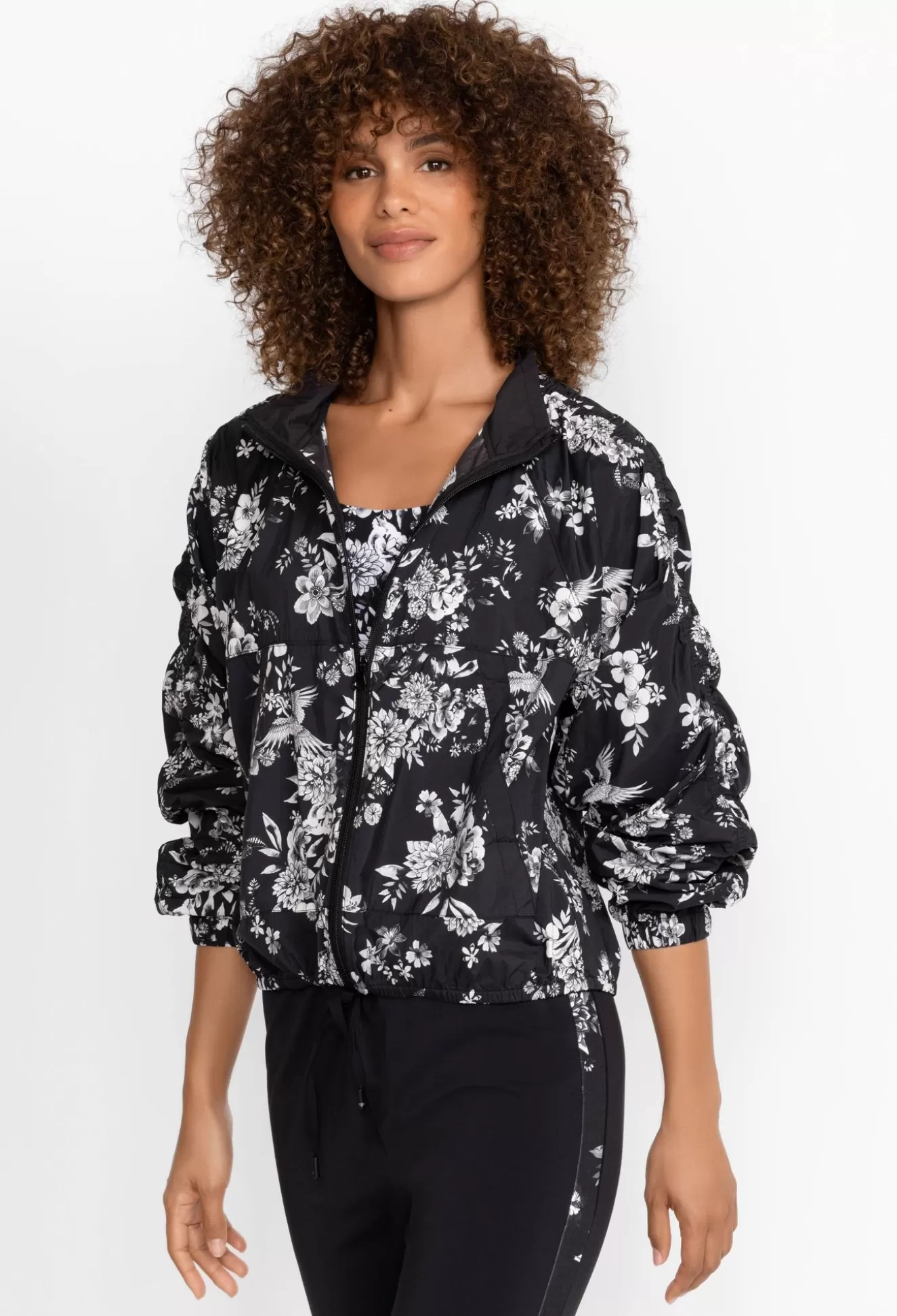 Active>Johnny Was Bee Active Ruched Sleeve Parachute Jacket Charcoal Dreamer