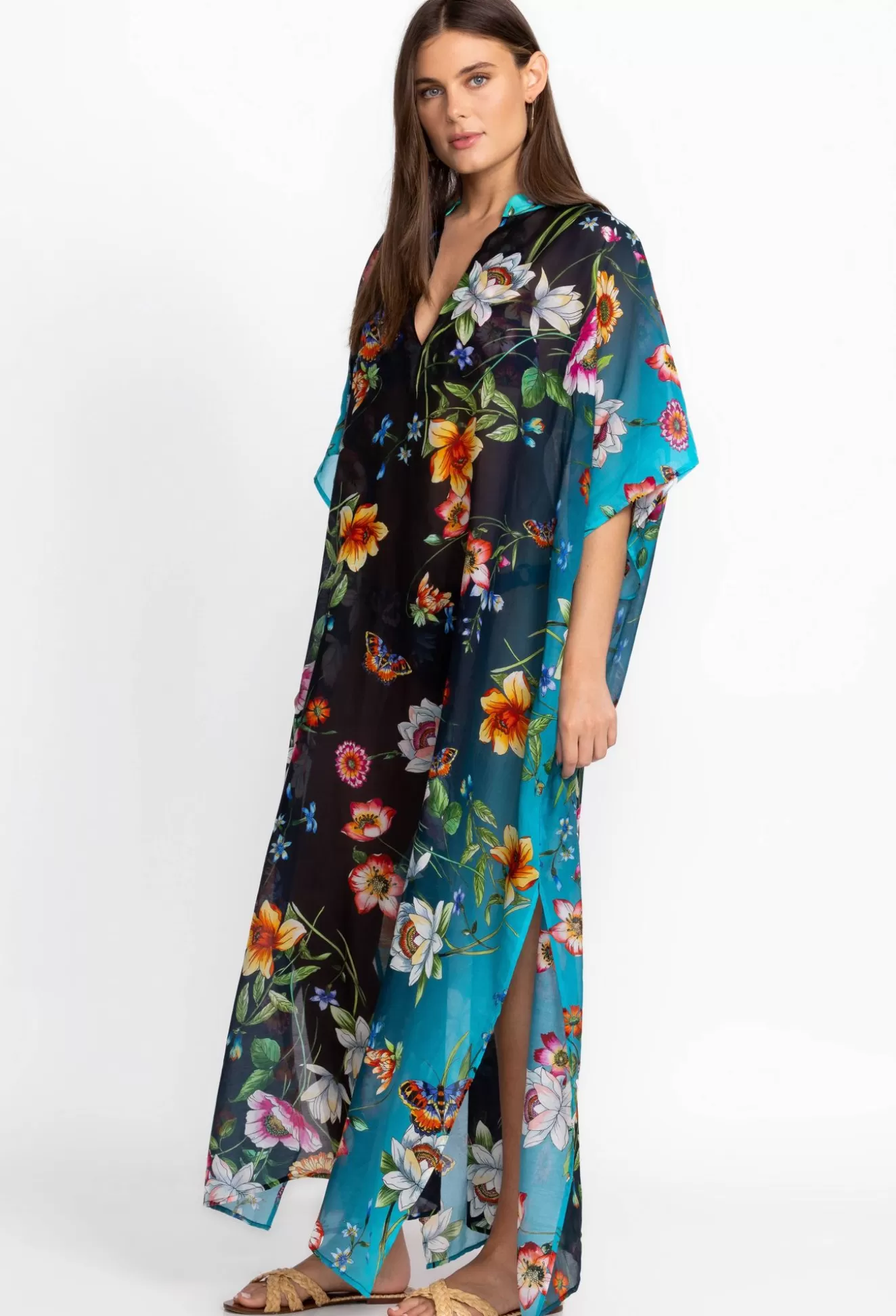 Swim & Resort>Johnny Was Black Kaftan Ombre Garden