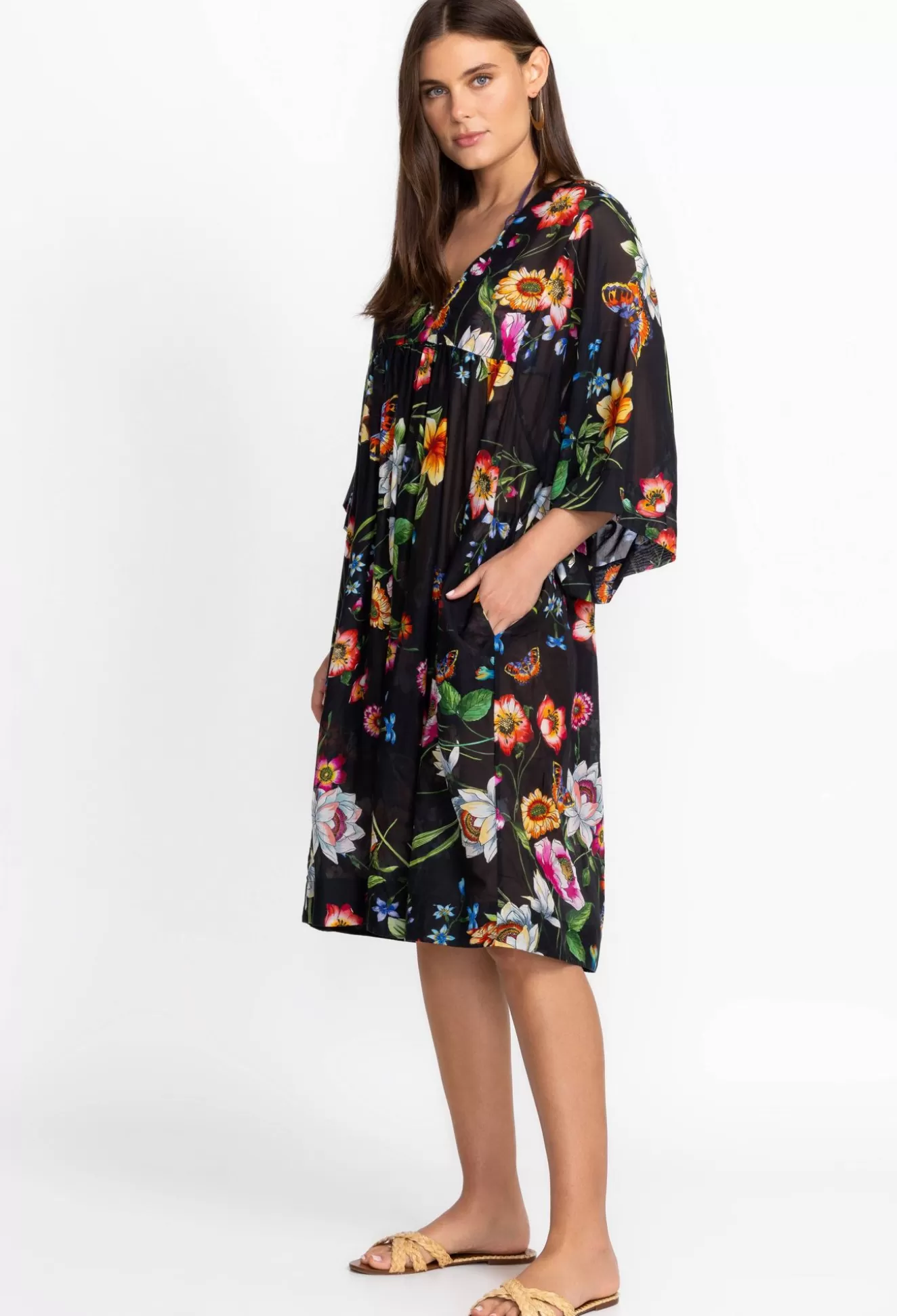 Swim & Resort>Johnny Was Black Royal Easy Coverup Dress Multi