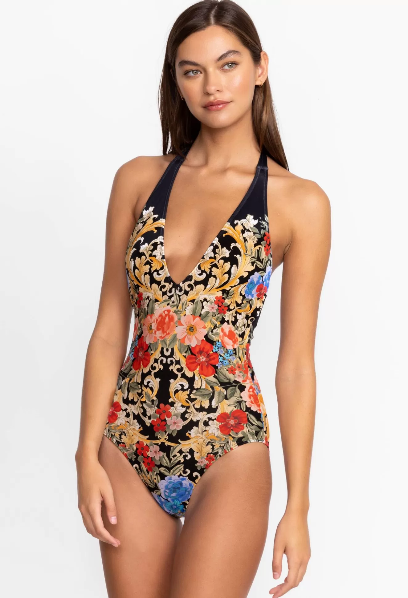 Swim & Resort>Johnny Was Black Royal Halter One Piece Multi