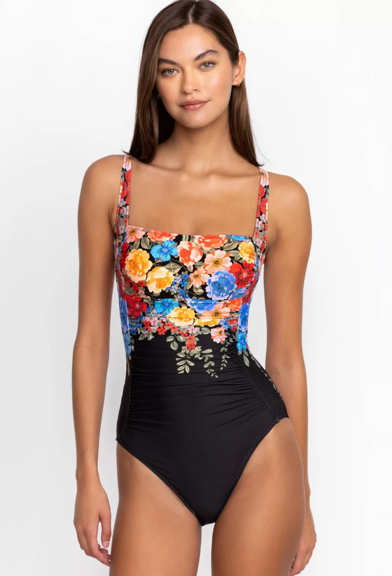 Swim & Resort>Johnny Was Black Royal Ruched One Piece Multi