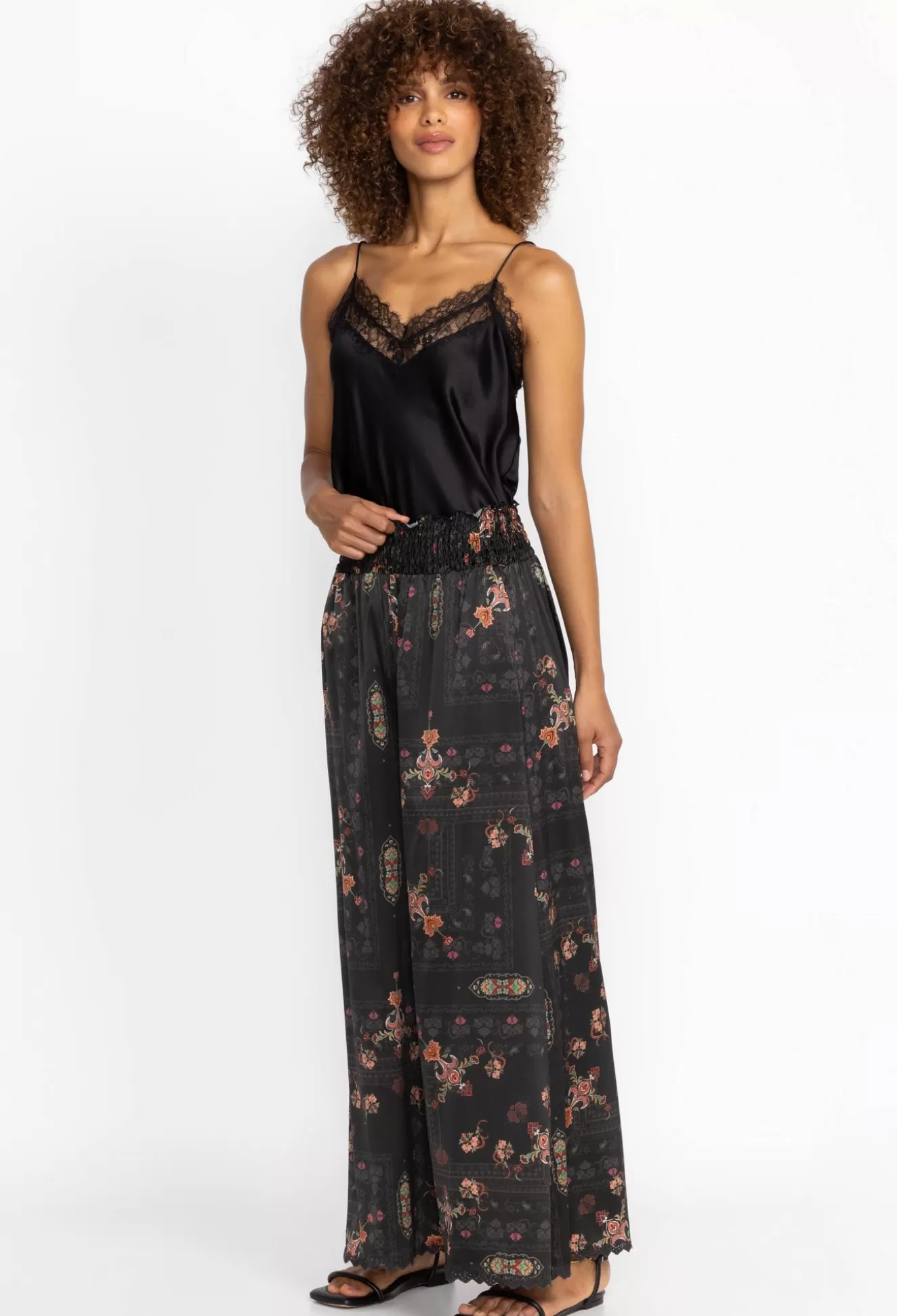 Bottoms>Johnny Was Black Velvet Tiered Wide Leg Pant Dark Spice