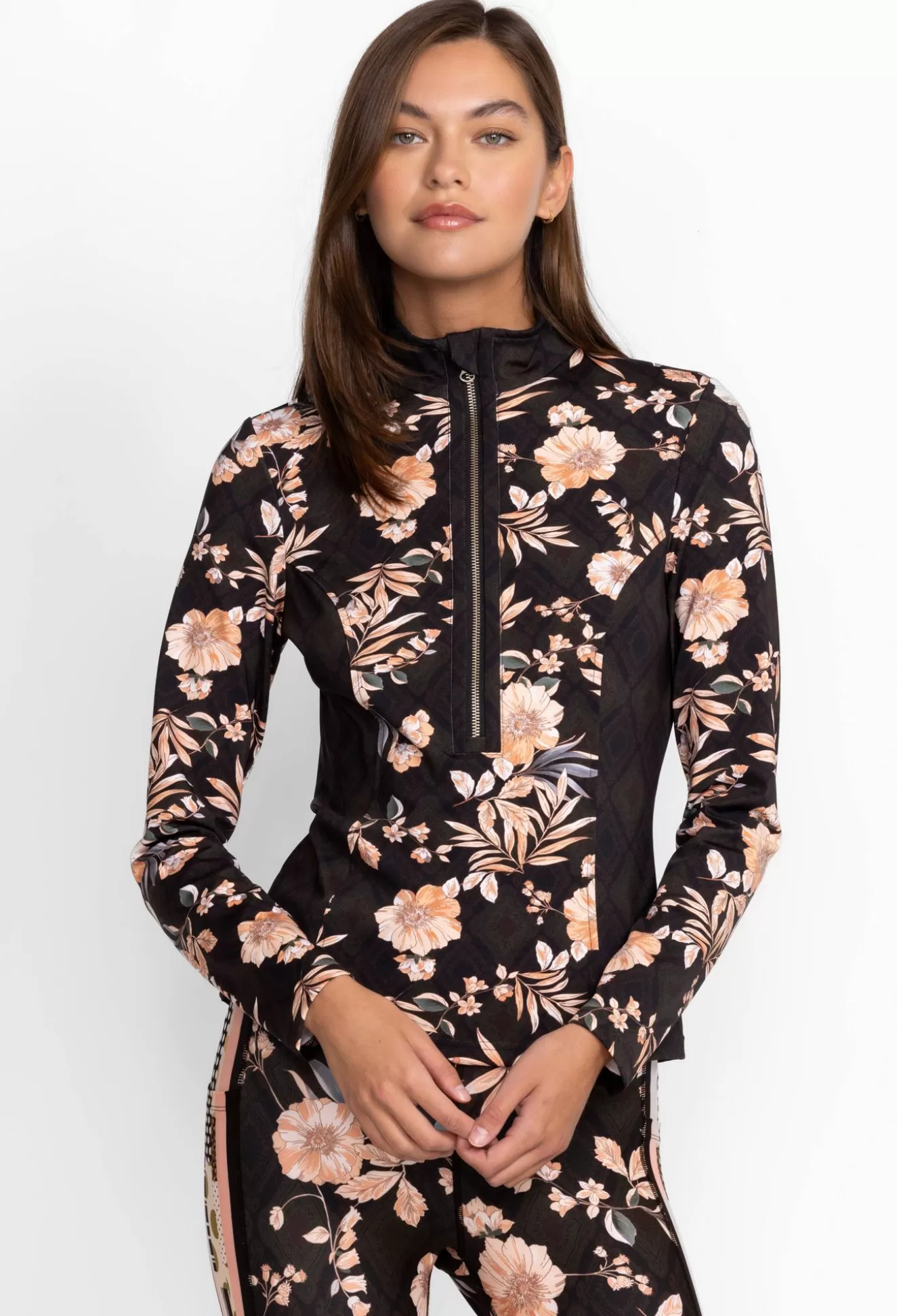 Outerwear>Johnny Was Blocked Athletic Mock Neck Pullover Nido
