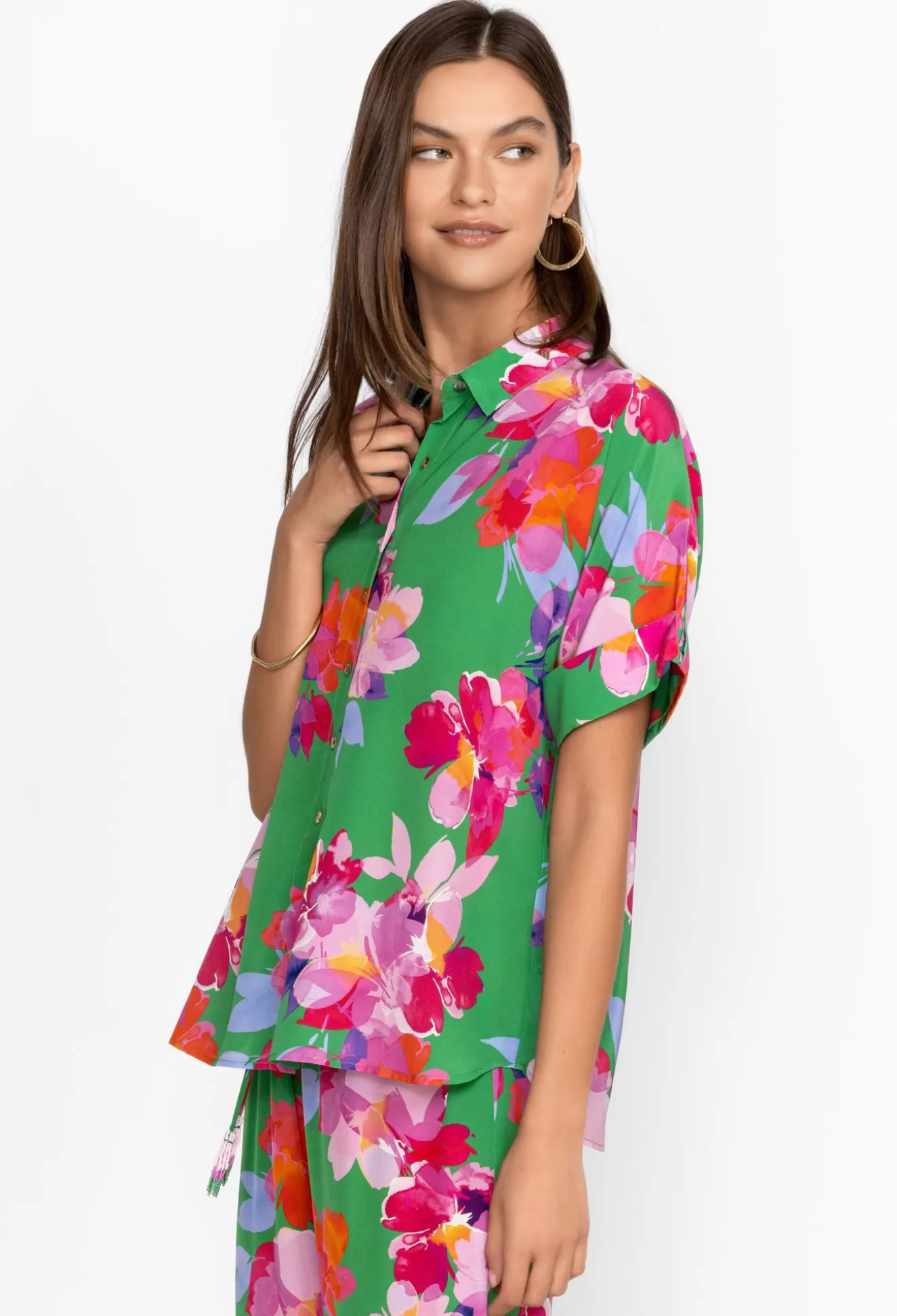 Tops>Johnny Was Boxy Silk Shirt Arabella