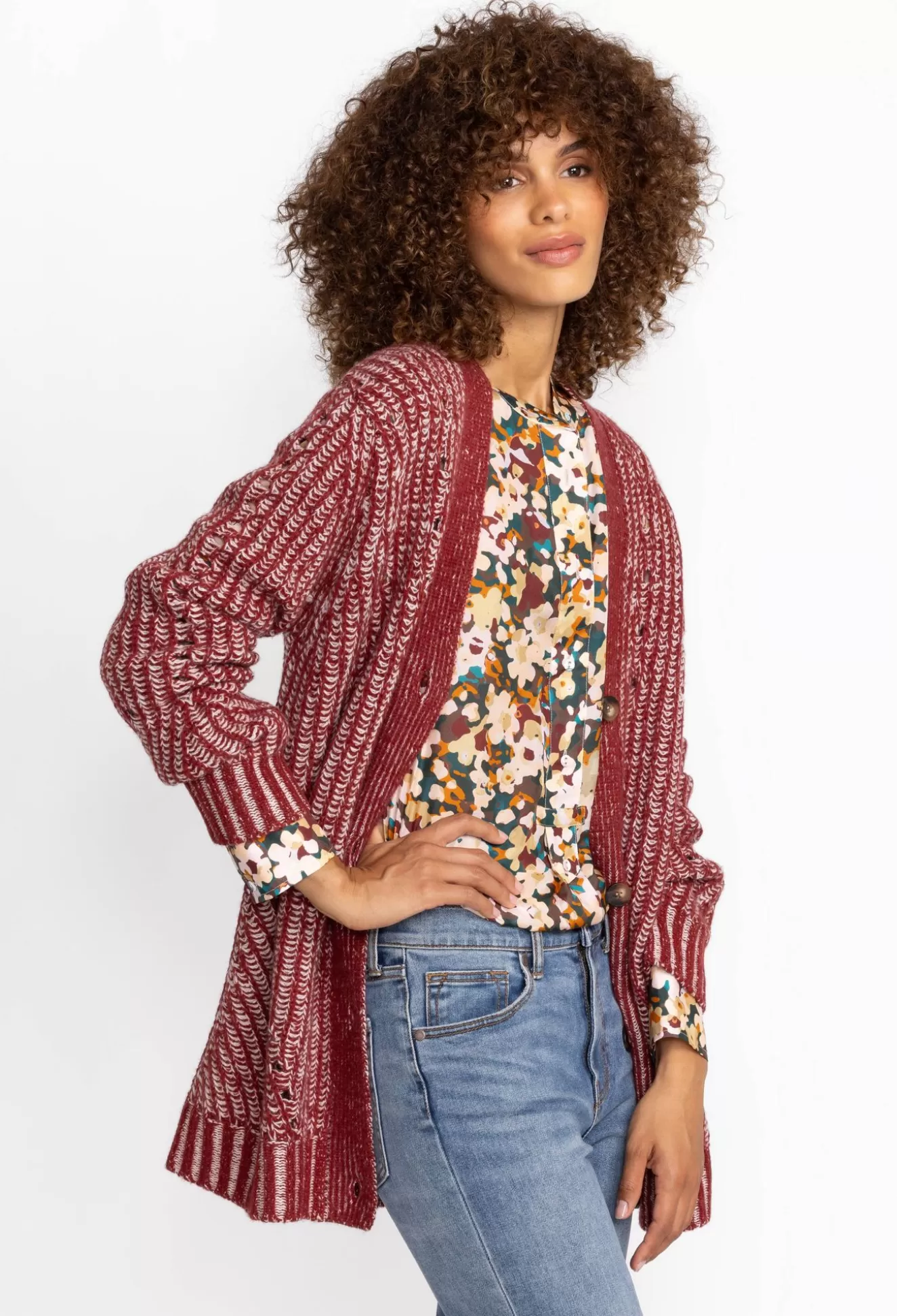 Outerwear>Johnny Was Calme Drop Needle Cardigan Red