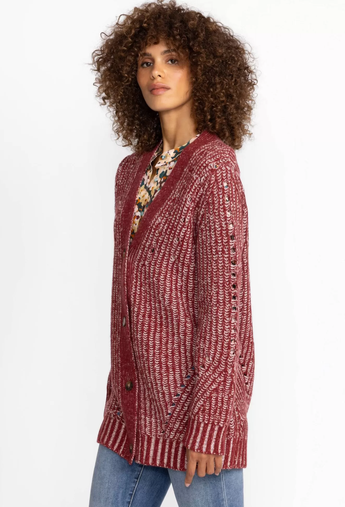 Outerwear>Johnny Was Calme Drop Needle Cardigan Red