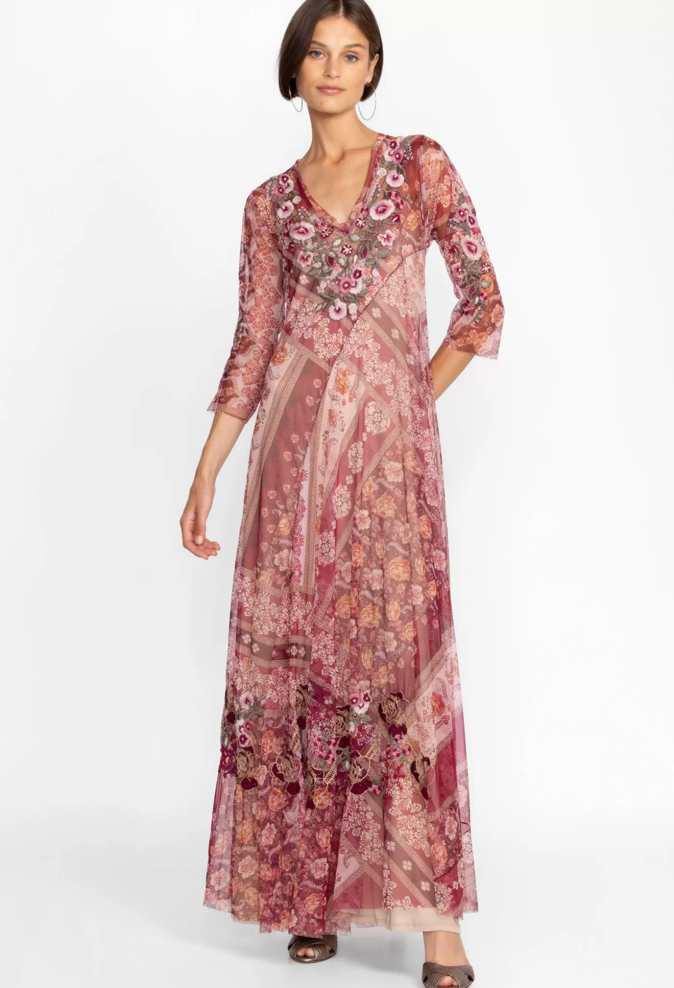 Dresses>Johnny Was Cardinal Mesh Dress (Slip) Multi