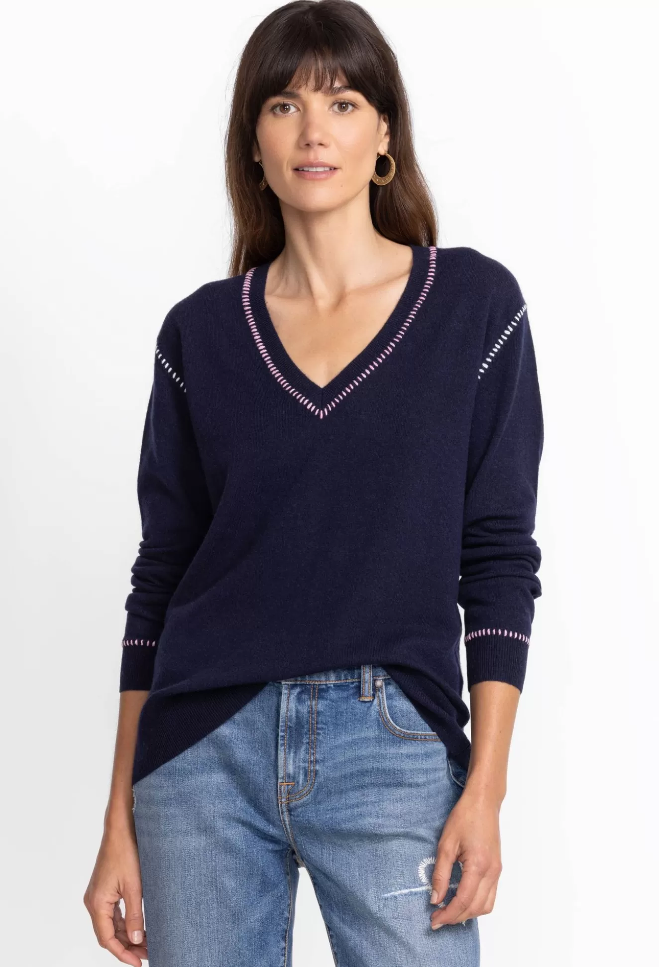 Tops>Johnny Was Carter V-Neck Pullover Navy