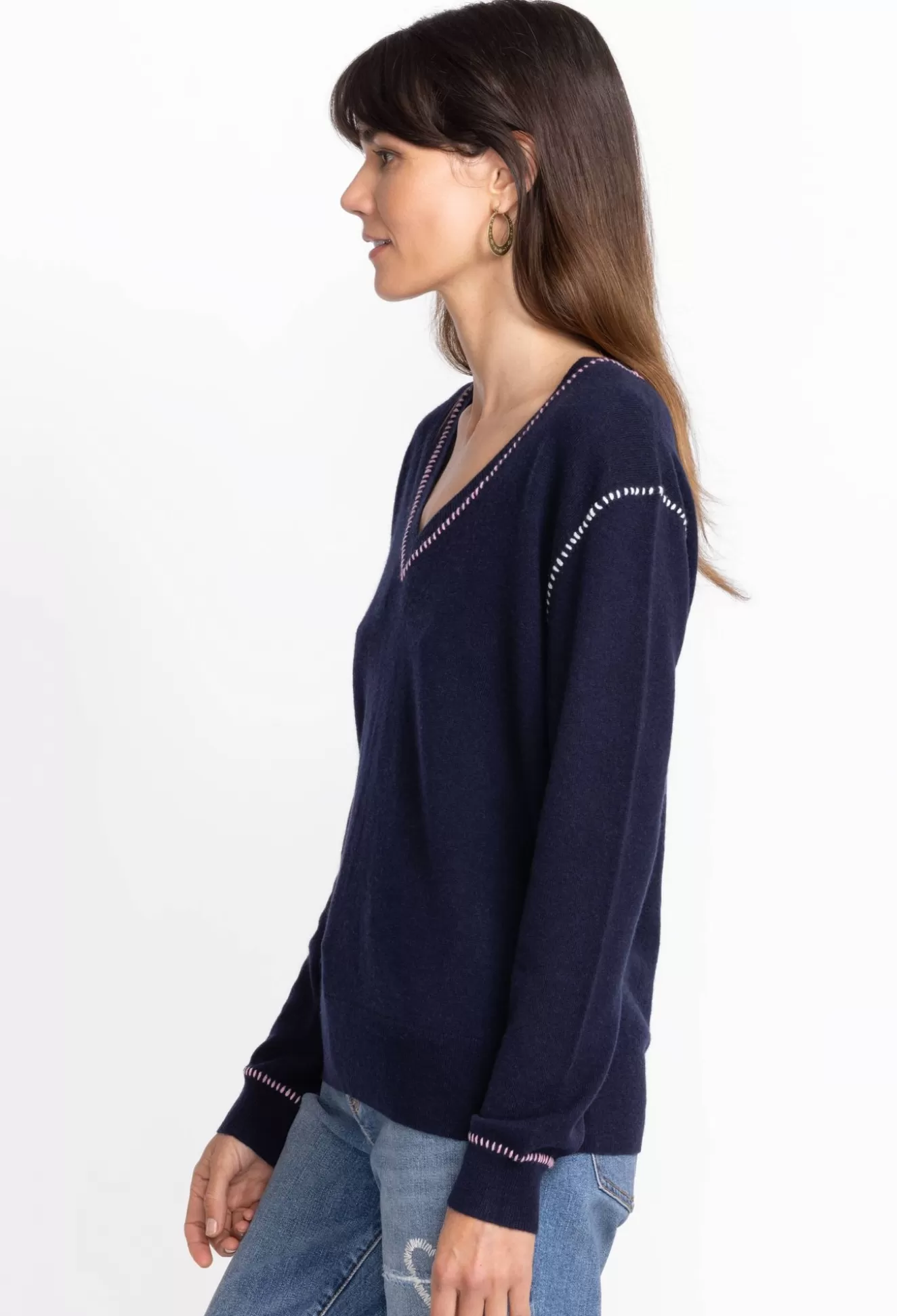 Tops>Johnny Was Carter V-Neck Pullover Navy