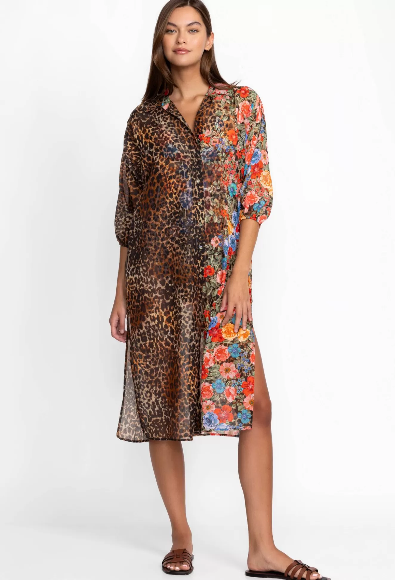 Swim & Resort>Johnny Was Cheetah Long Shirt Dress Multi