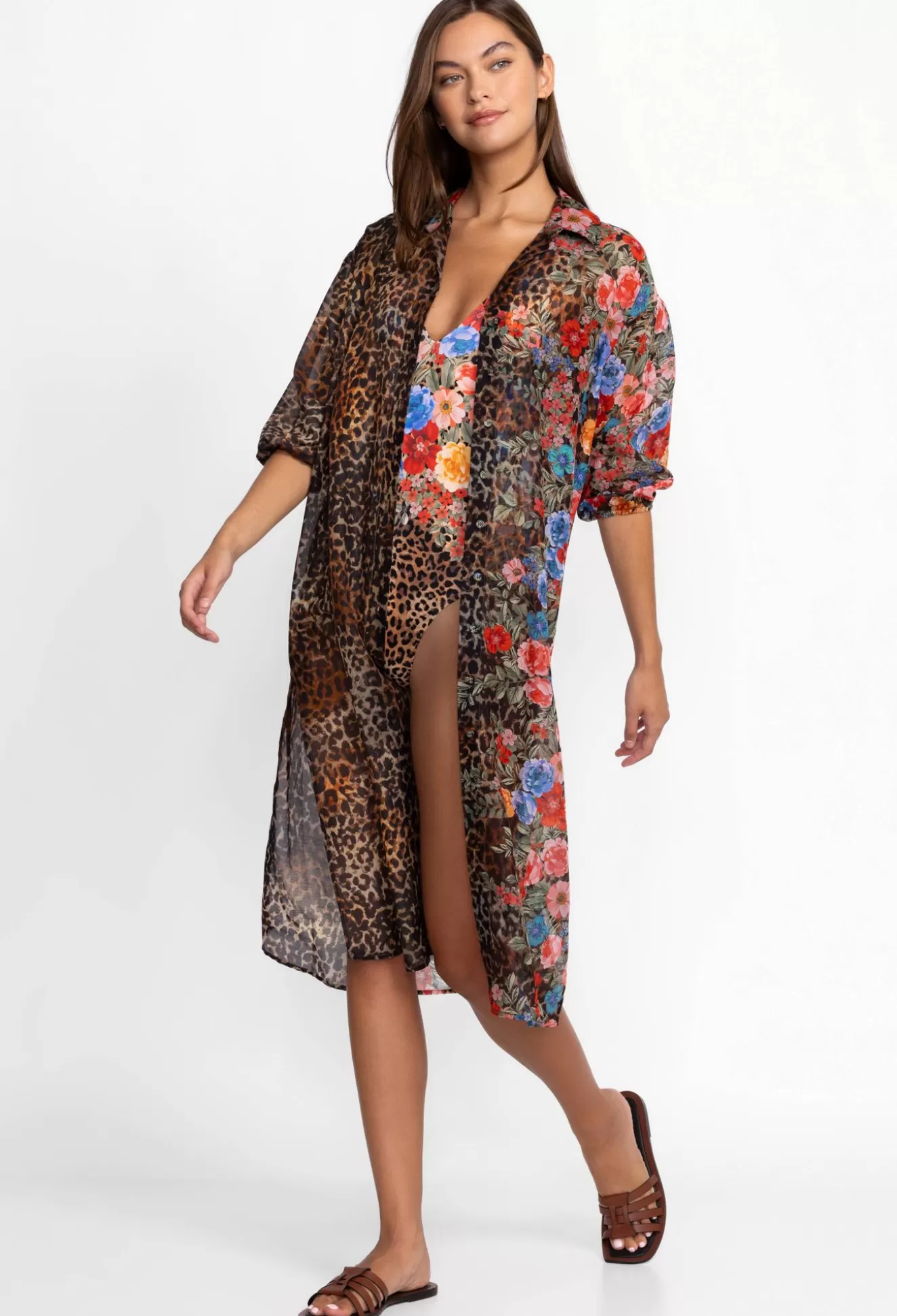Swim & Resort>Johnny Was Cheetah Long Shirt Dress Multi