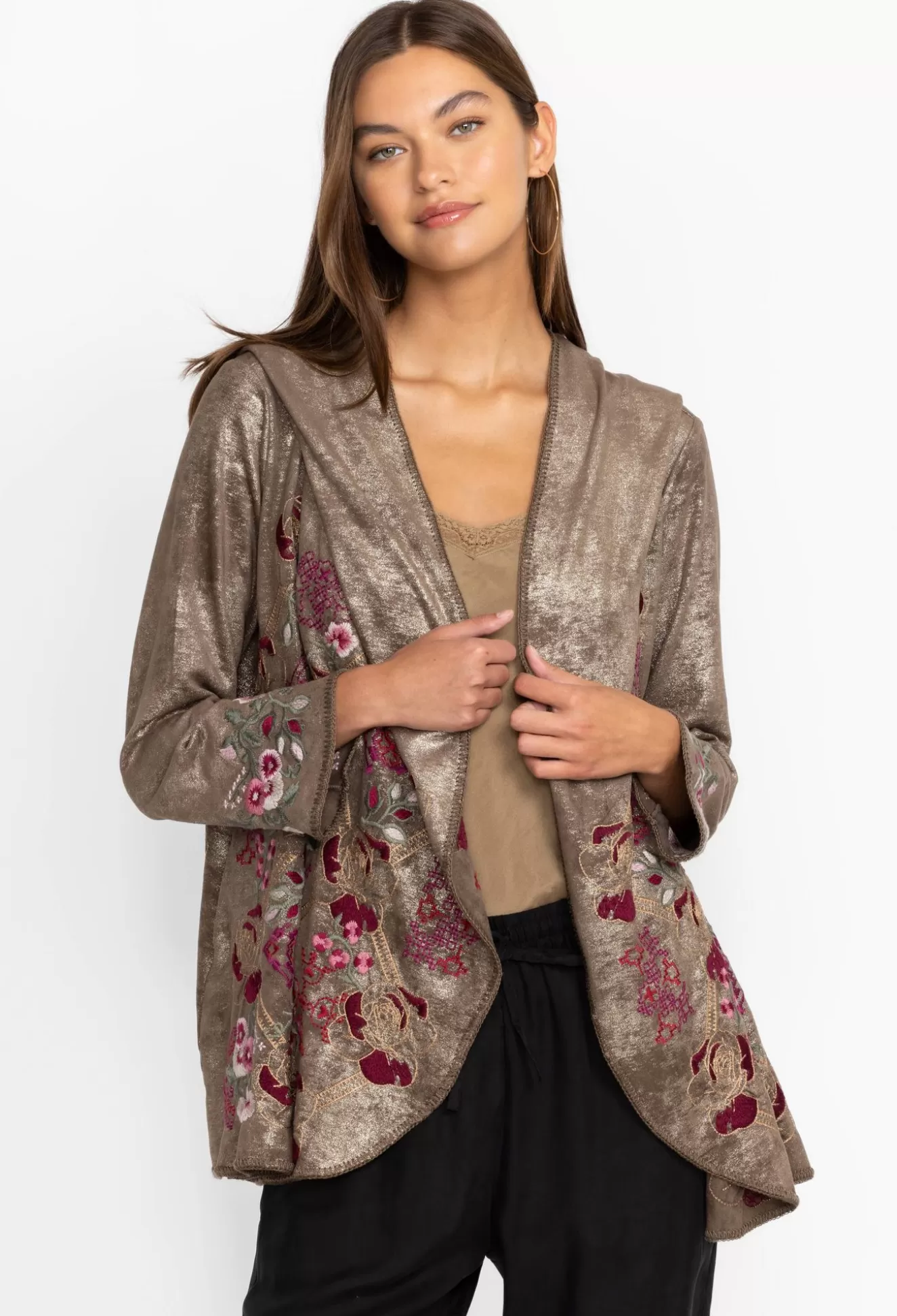 Outerwear>Johnny Was Claudette Metallic Sweater Bronze Metallic