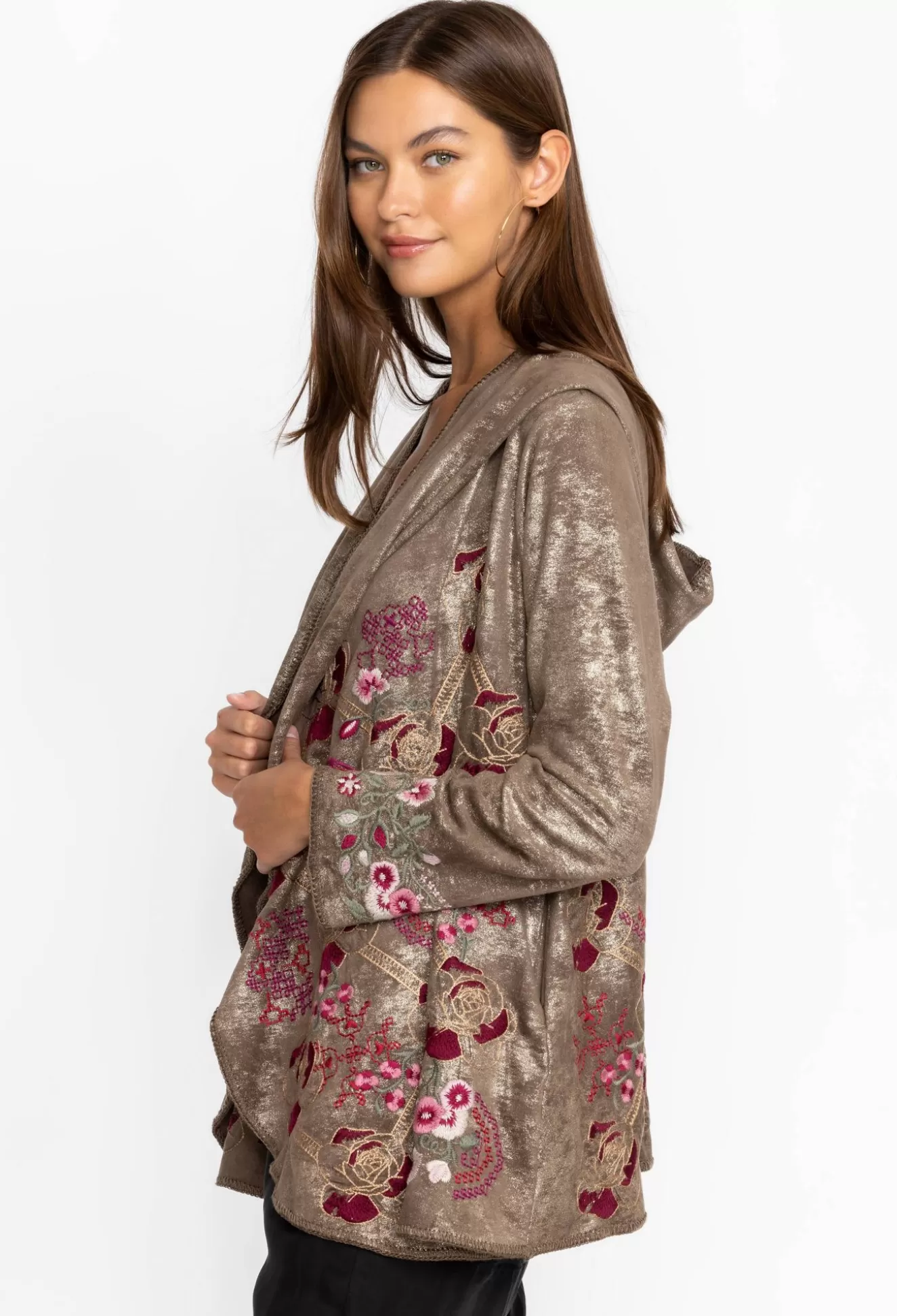 Outerwear>Johnny Was Claudette Metallic Sweater Bronze Metallic