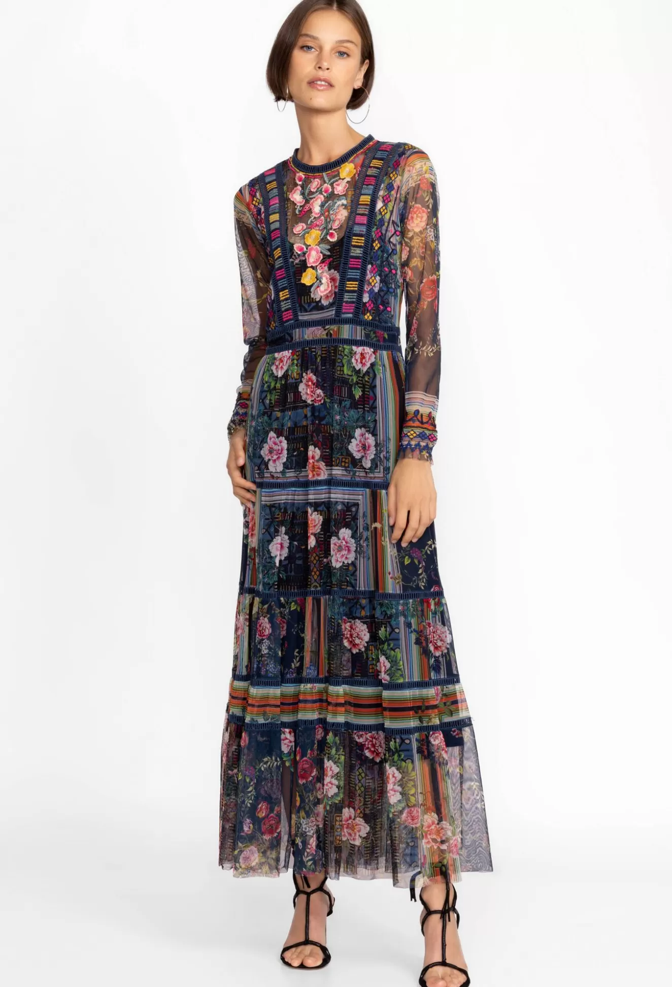 Dresses>Johnny Was Dayana Mesh Dress Multi