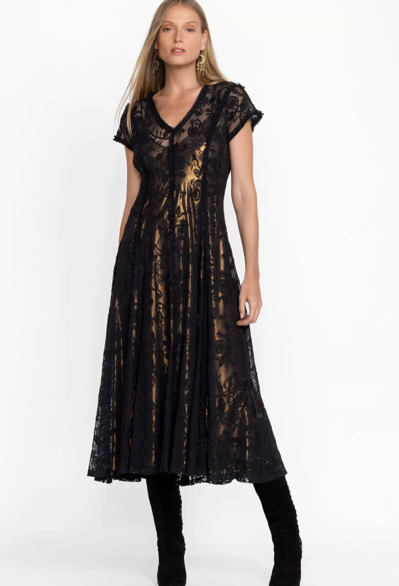 Dresses>Johnny Was Dina Mesh Midi Dress Black