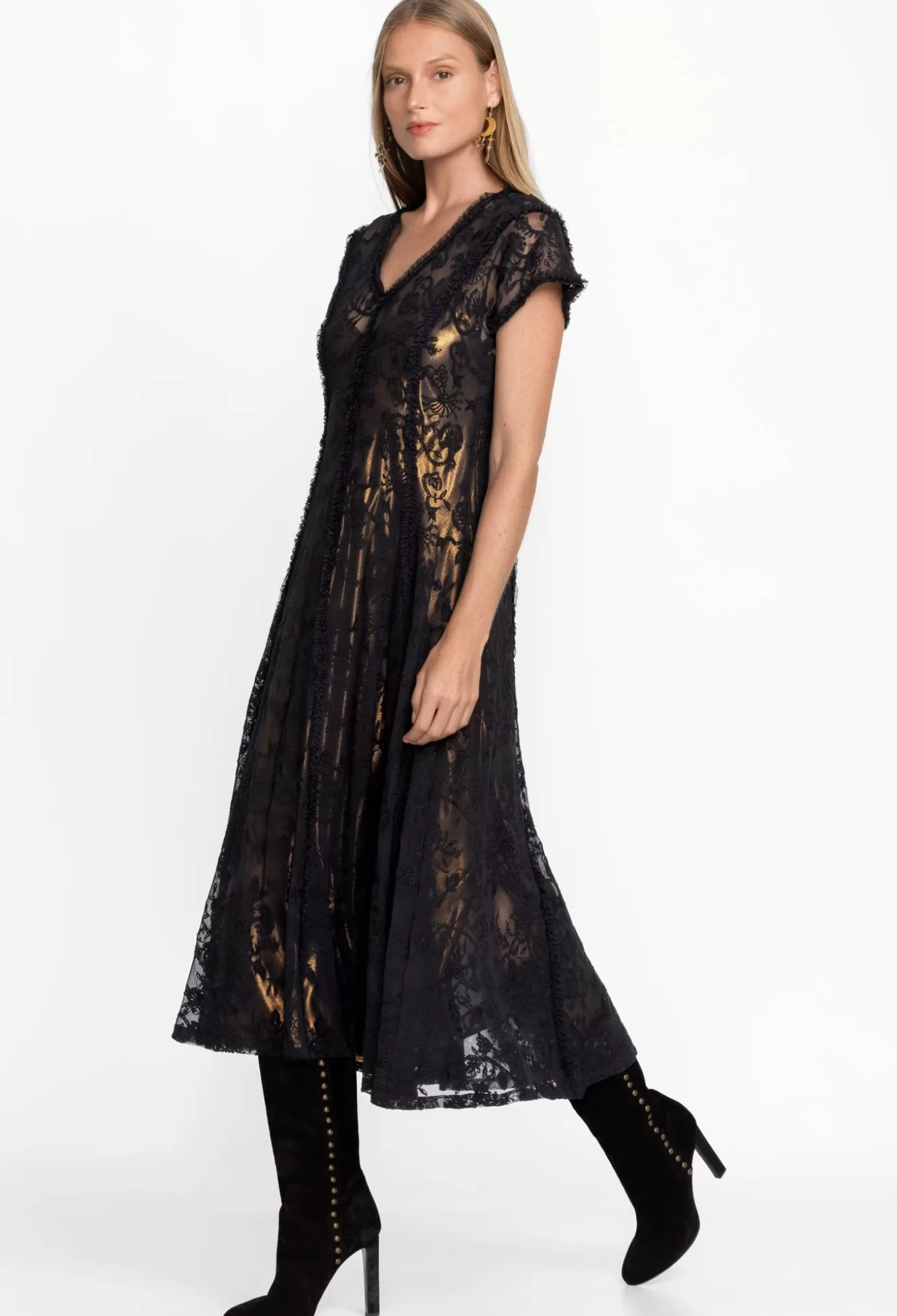 Dresses>Johnny Was Dina Mesh Midi Dress Black