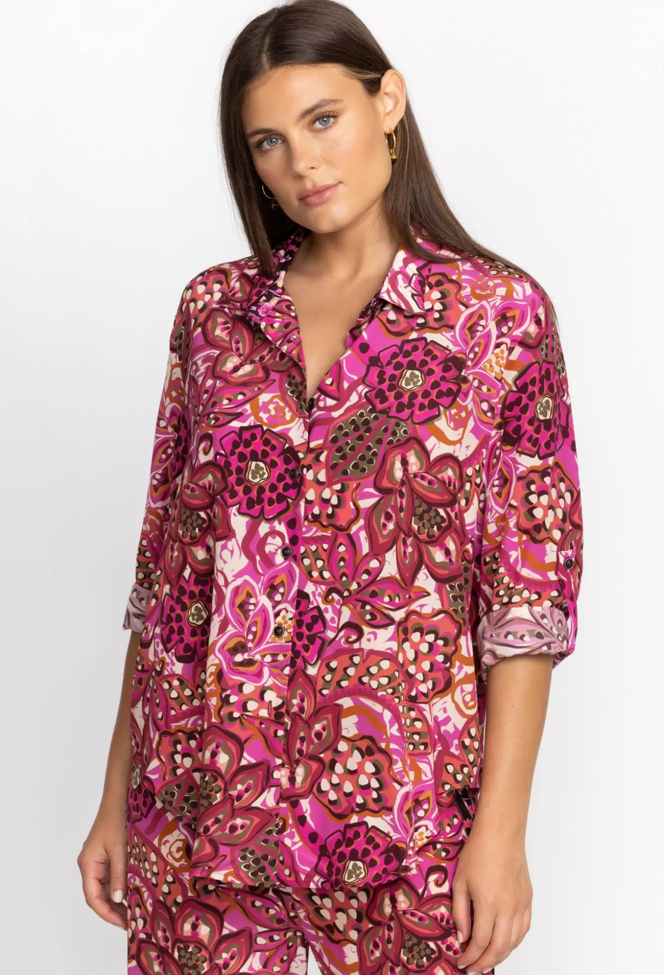 Tops>Johnny Was Dreams Of Vivanna Silk Shirt Multi