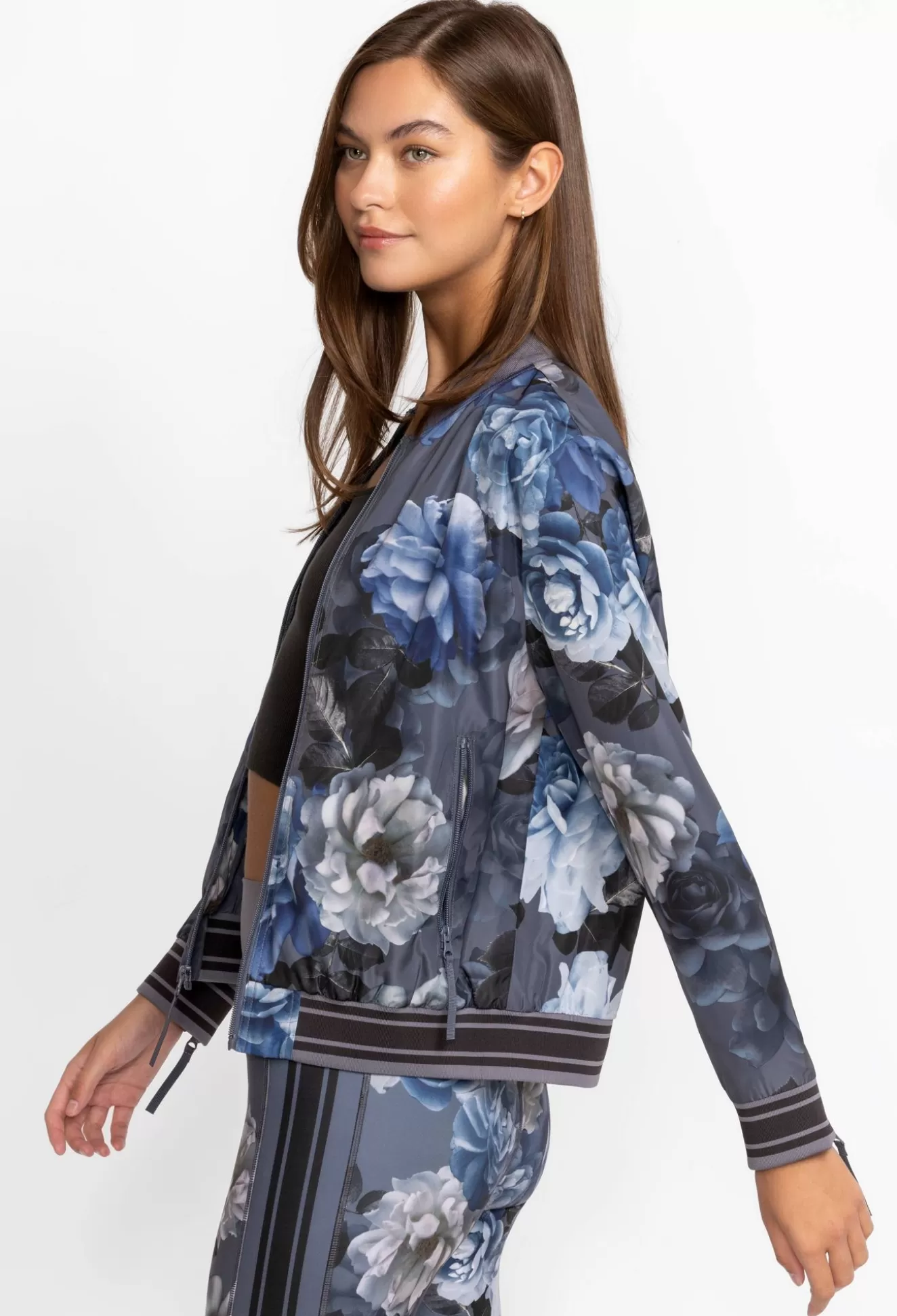 Active>Johnny Was Drop Shoulder Bomber Jacket Grey Peony