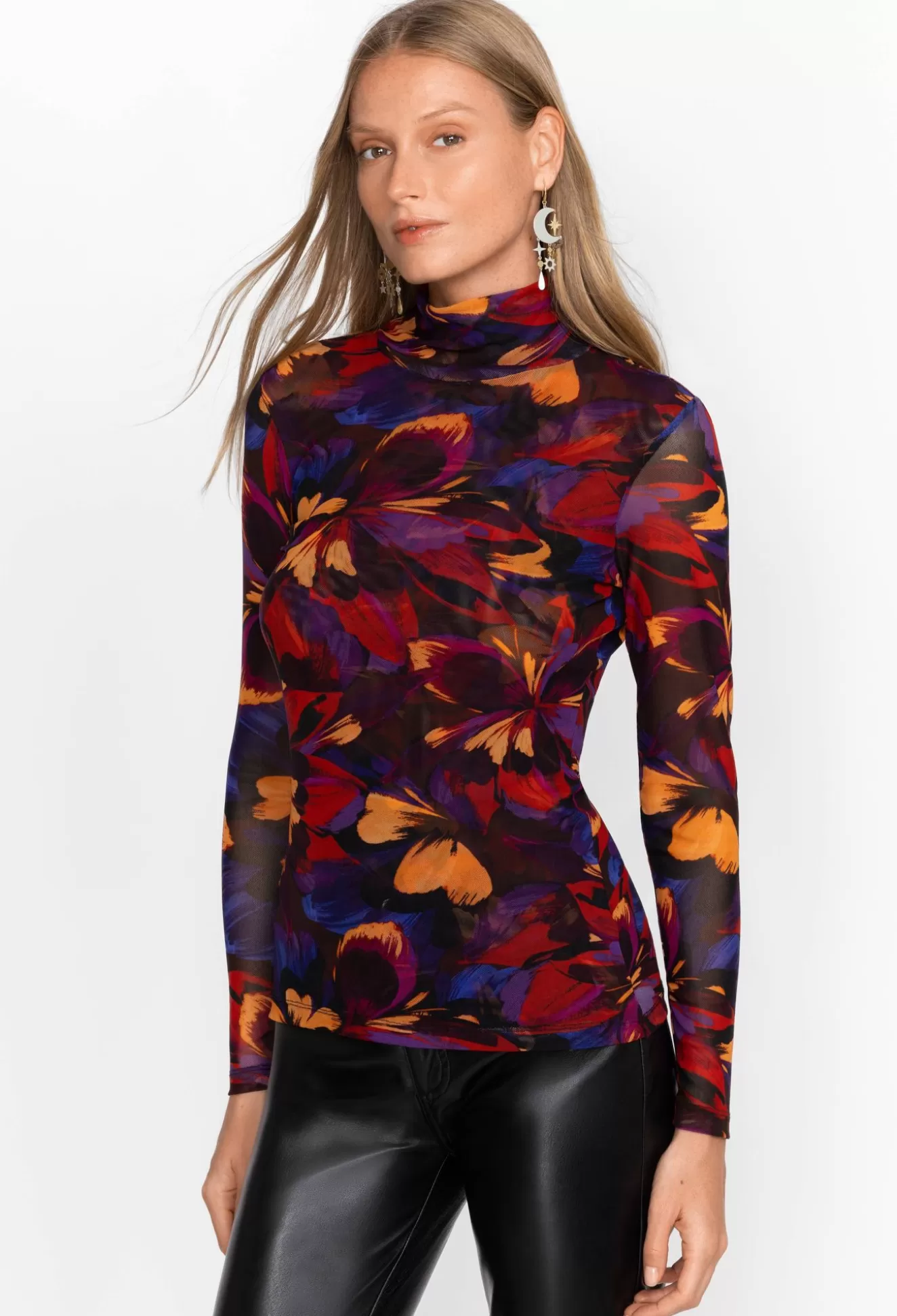 Tops>Johnny Was Eclipse Blooms Mesh Tee Multi