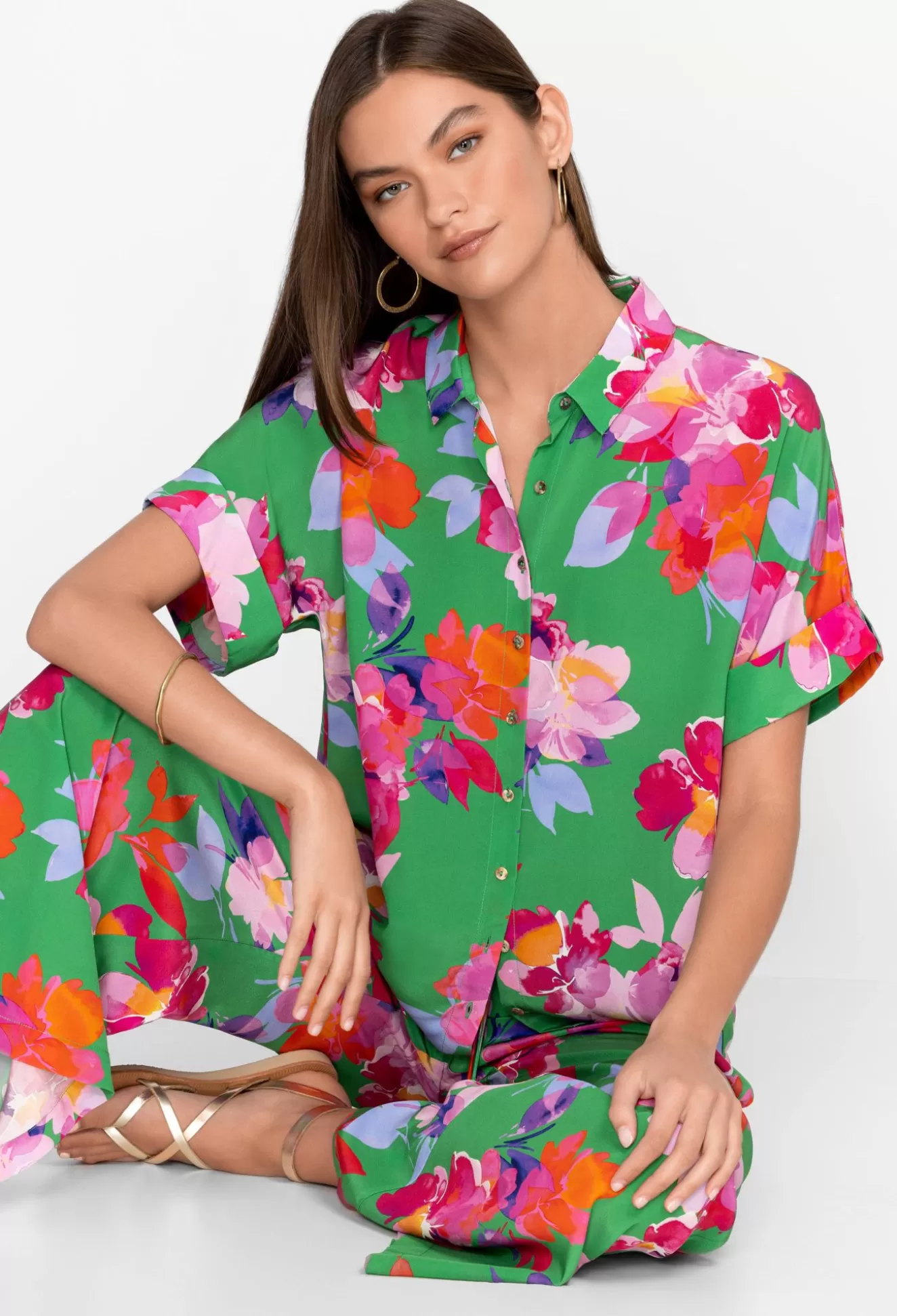 Tops>Johnny Was Eclipse Blooms Silk Shirt Multi