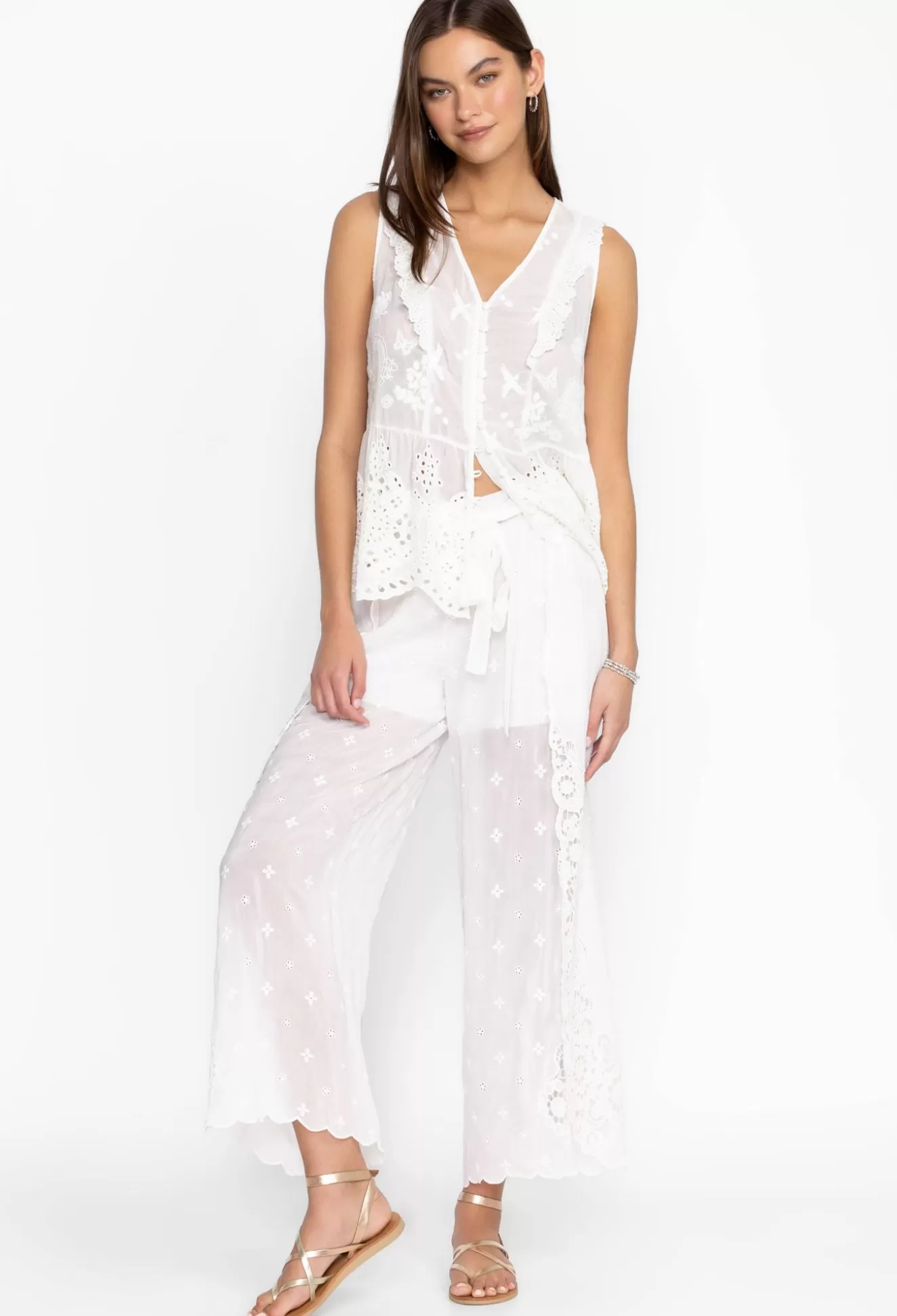 Bottoms>Johnny Was Eleuthera Wrap Pant White