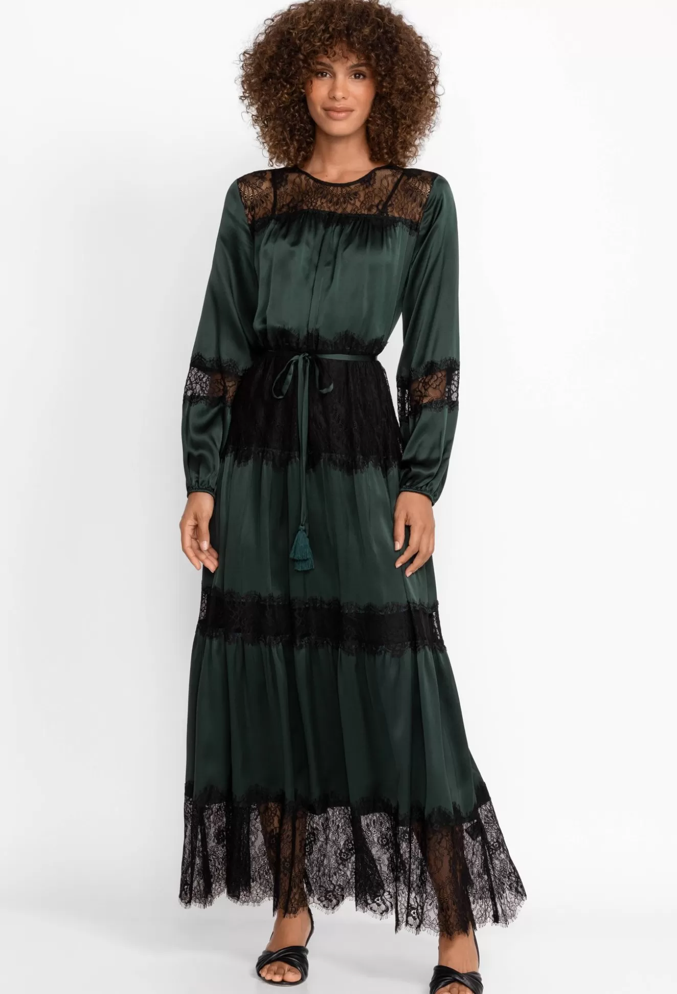 Dresses>Johnny Was Ellie Lace Tiered Lace Maxi Dress Emerald Green