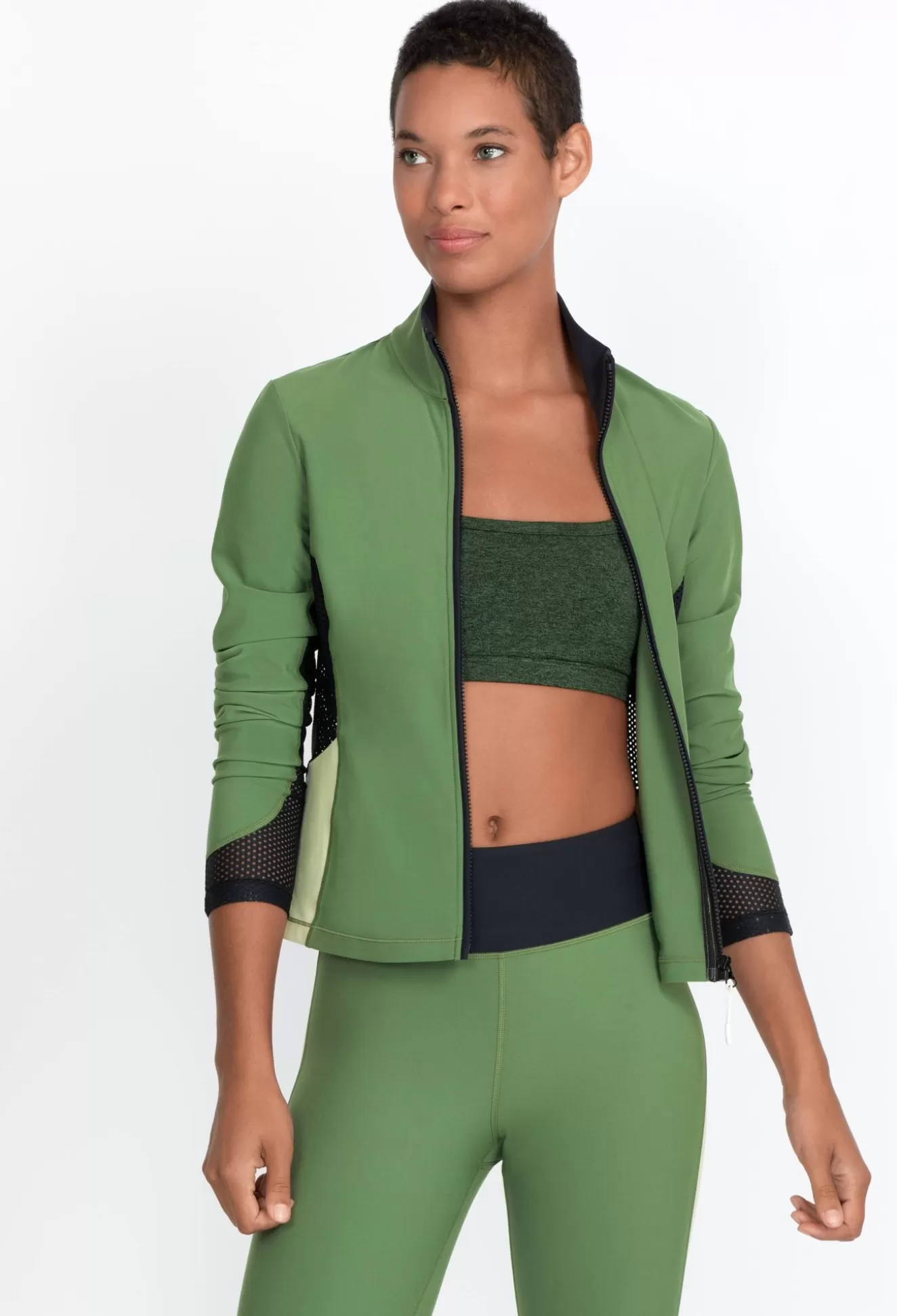 Outerwear>Johnny Was Endurance Mesh Zip Jacket Bronze Green