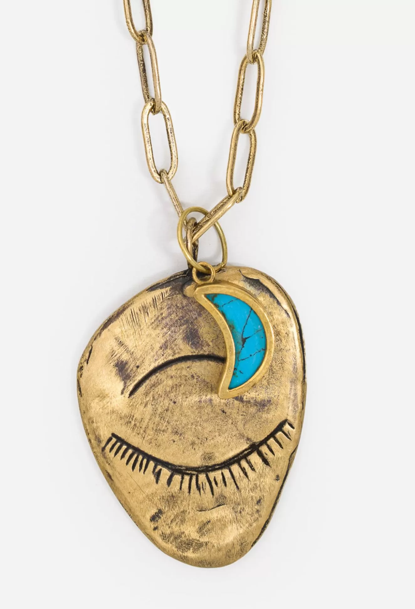 Jewelry>Johnny Was Evil Eye And Moon Charm Necklace Brass