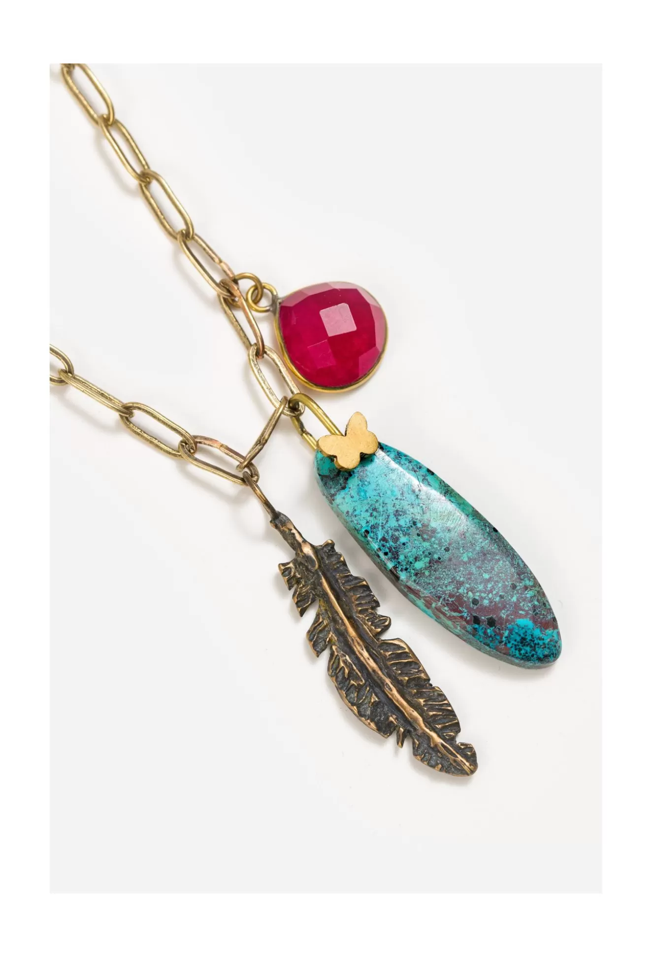 Jewelry>Johnny Was Feather Charm Necklace Multi
