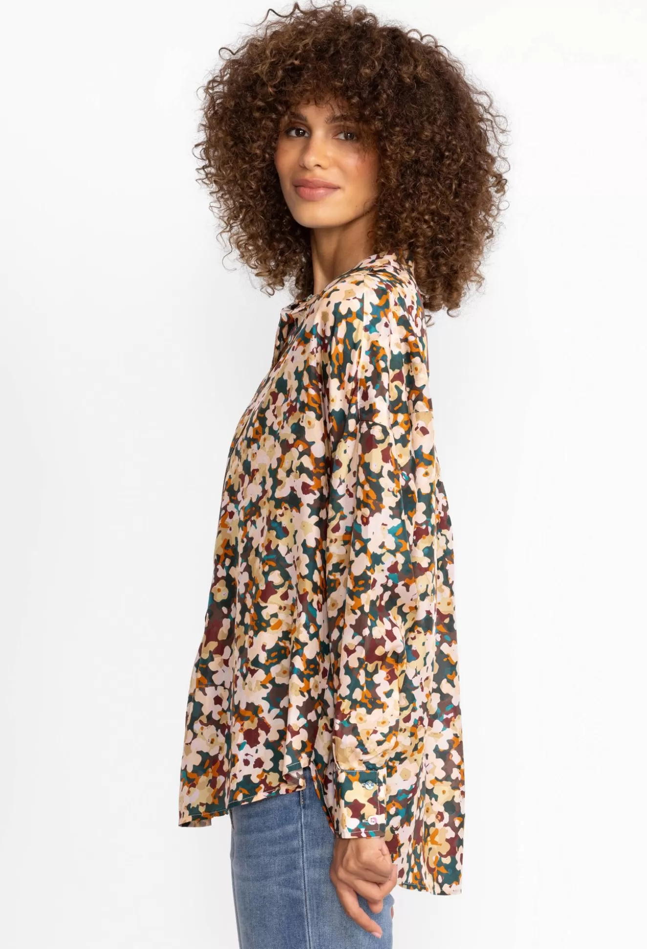 Tops>Johnny Was Floral Half Placket Button Top Multi