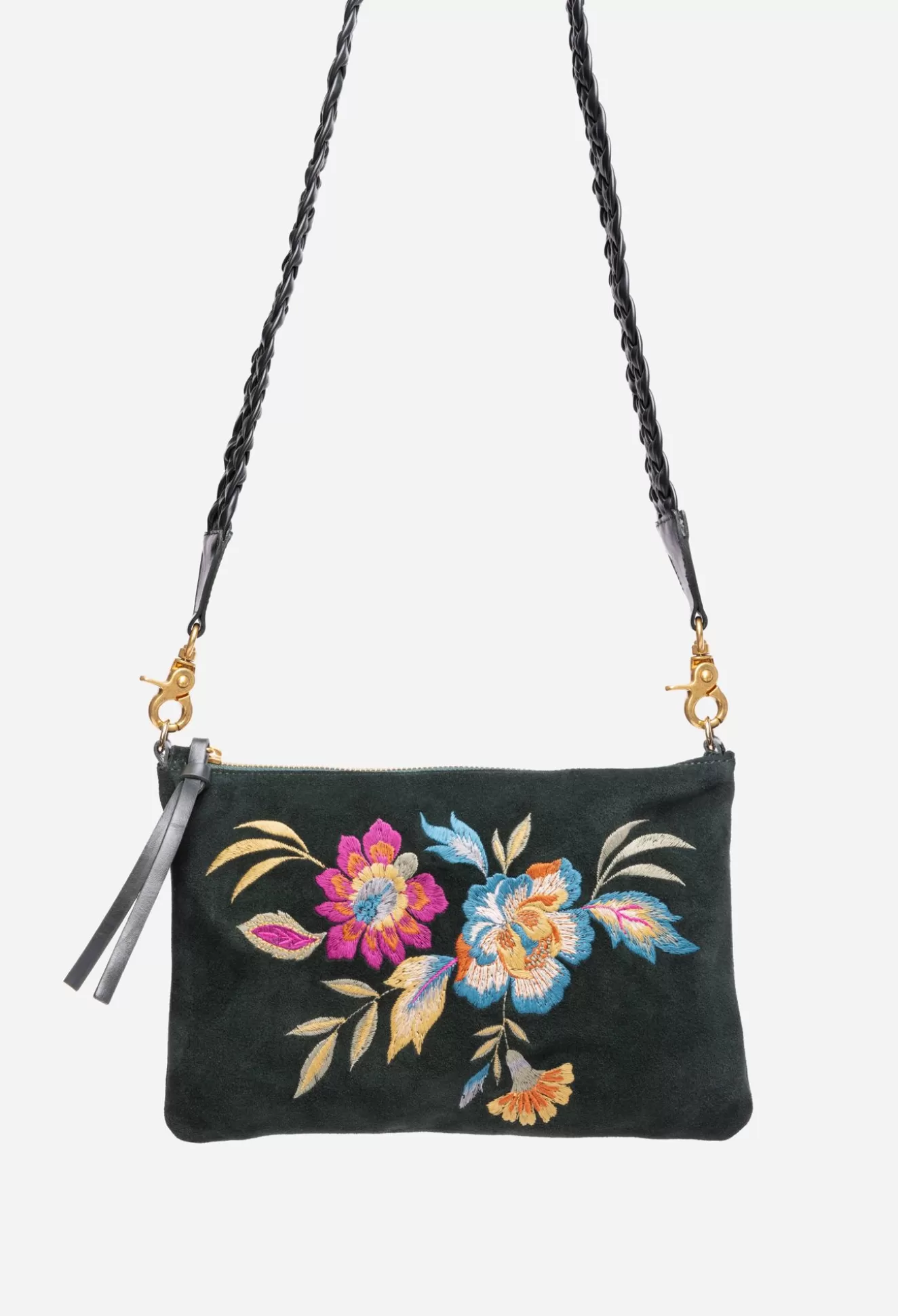 Handbags>Johnny Was Floreale Italian Suede Clutch Crossbody Dunkel