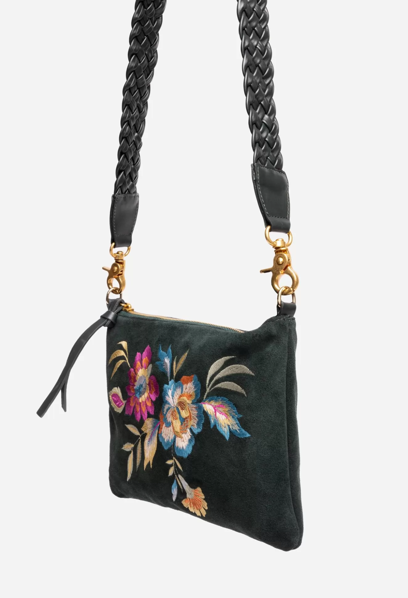 Handbags>Johnny Was Floreale Italian Suede Clutch Crossbody Dunkel