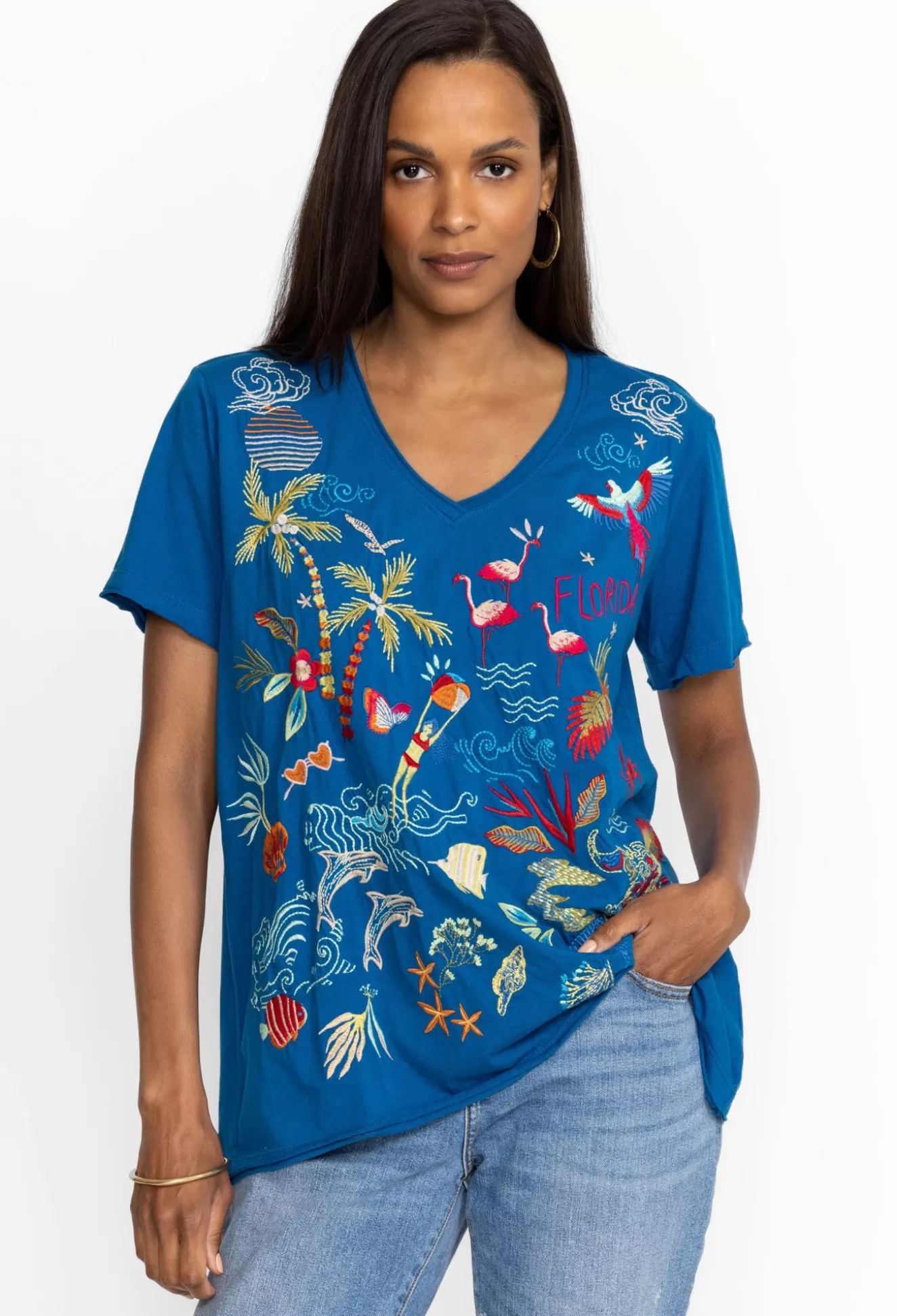 Tops>Johnny Was Florida Everyday Tee Mykonos Blue