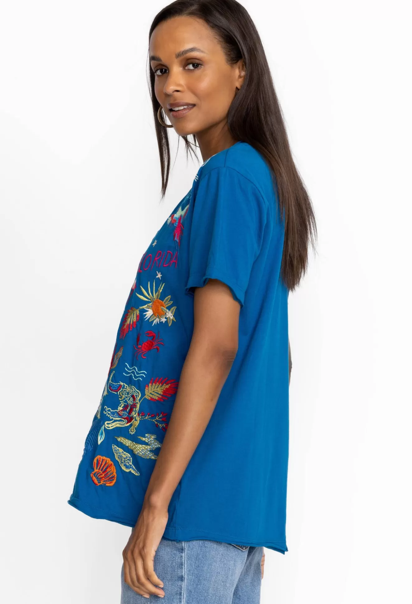 Tops>Johnny Was Florida Everyday Tee Mykonos Blue
