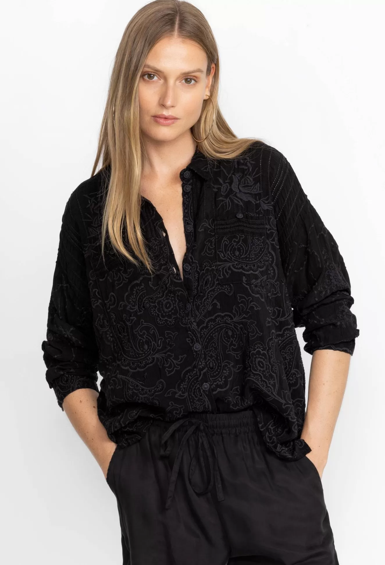 Tops>Johnny Was Goddess Button Down Black