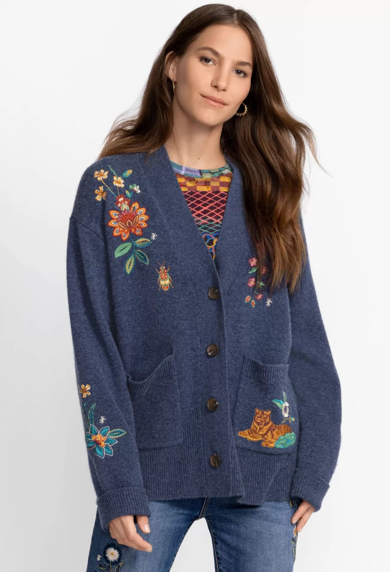 Tops>Johnny Was Griffin Cardigan Blue