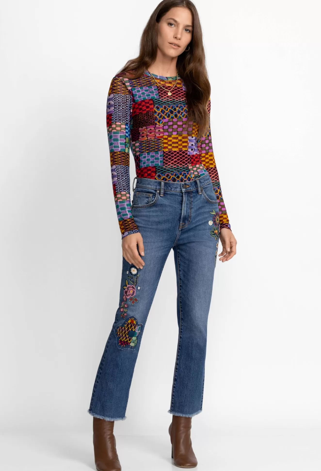 Bottoms>Johnny Was Griffin Cropped Baby Boot Jean Vintage Aged Destroyed Wash