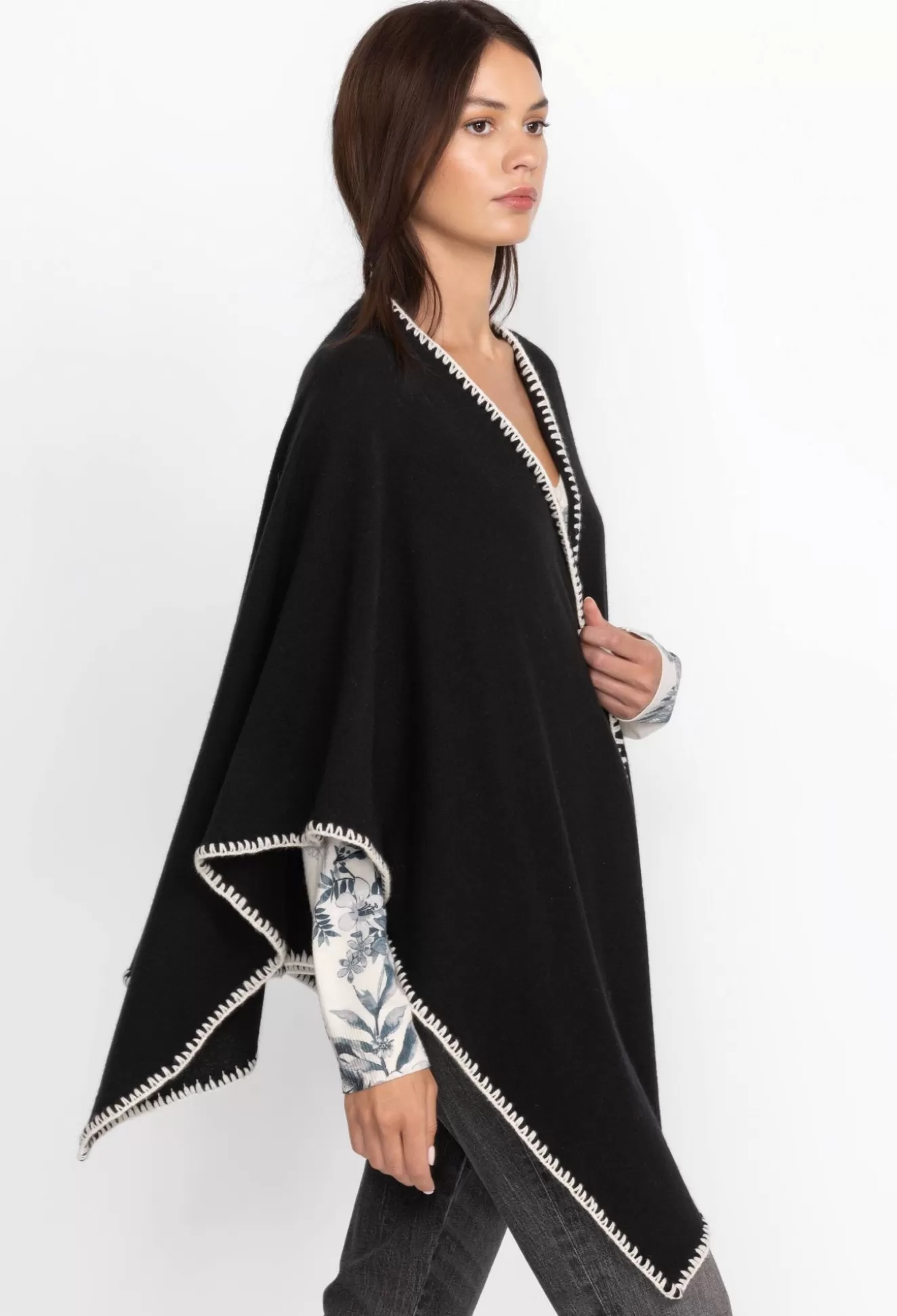 Scarves>Johnny Was Gwen Whipstitch Wrap Black